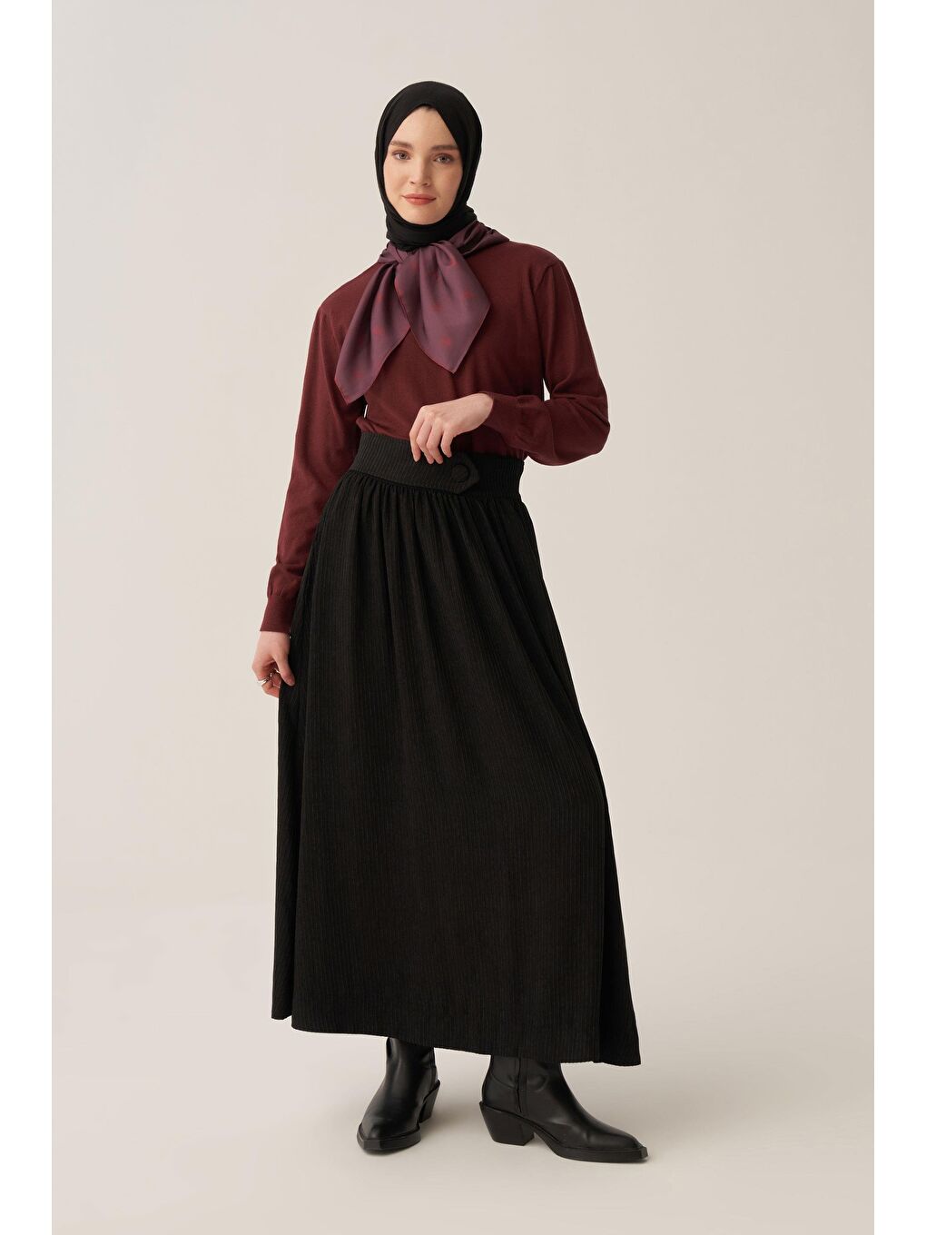 Siyah-Fitilli Kadife Kloş Etek