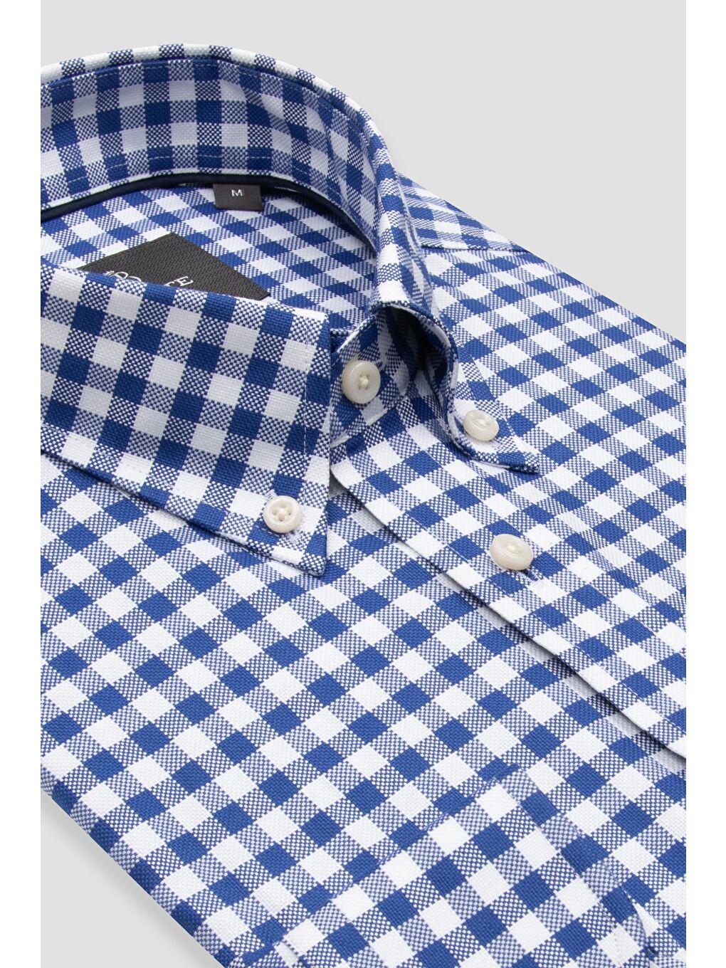 Lusso Twill Pamuklu Comfort Fit Lacivert Düğmeli Yaka Erkek Kareli %100 Pamuk Gömlek-1