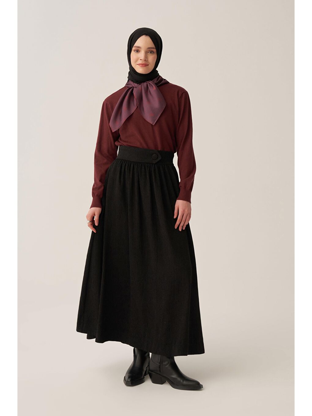 Siyah-Fitilli Kadife Kloş Etek-1