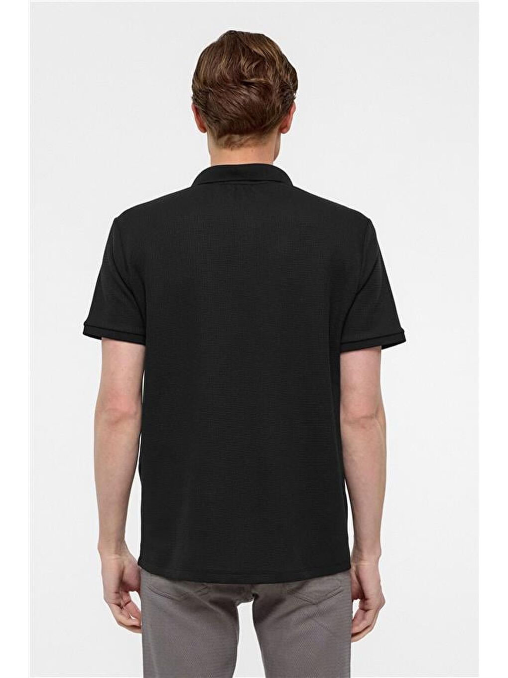 Siyah Regular Armürlü Polo Yaka Tişört-3