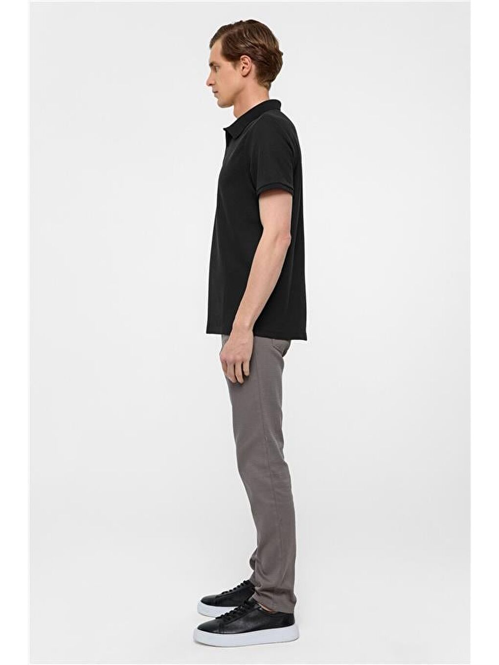 Siyah Regular Armürlü Polo Yaka Tişört-4