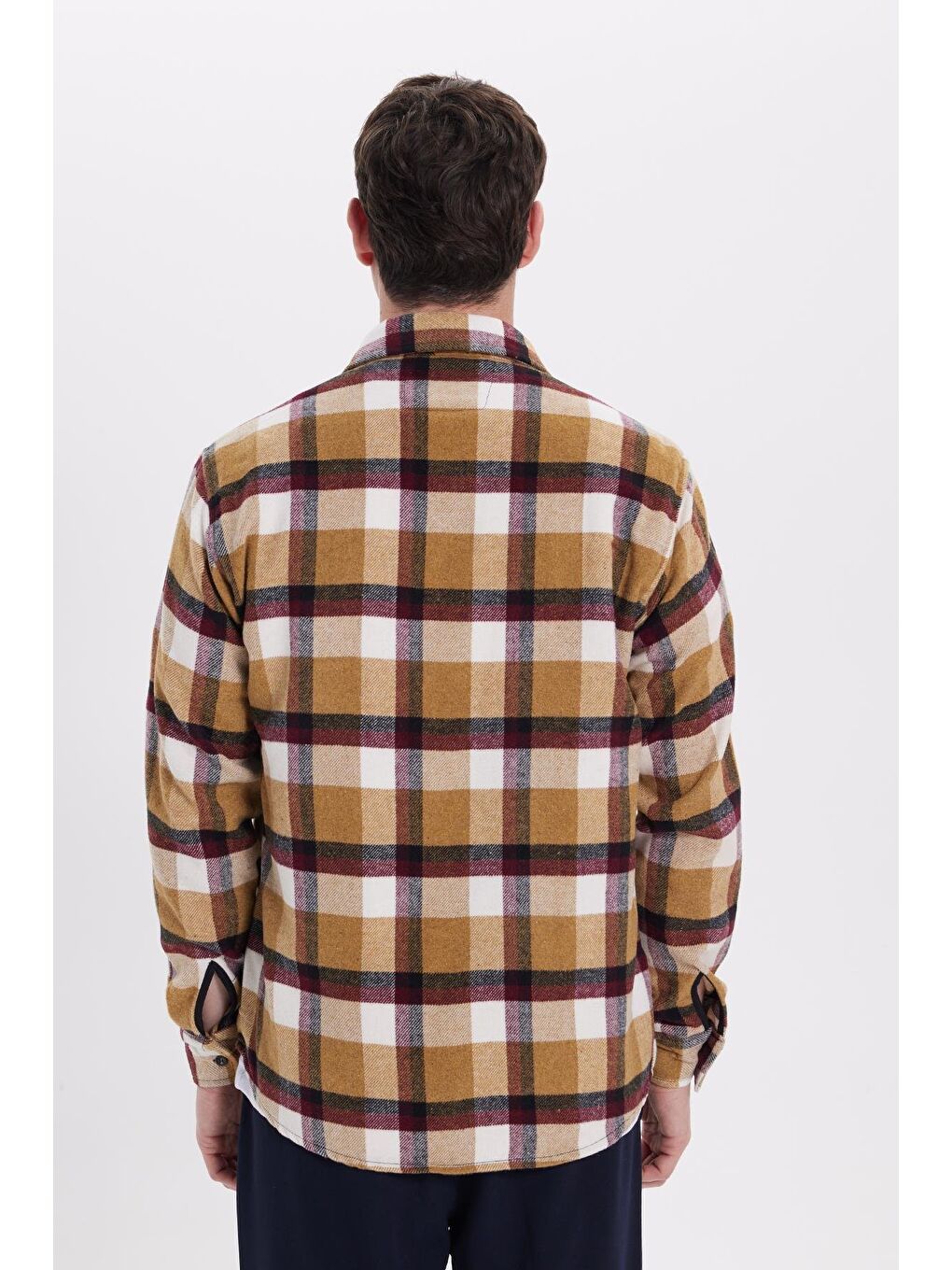 Bej Erkek Regular Fit Rahat Kesim Kışlık Kareli Oduncu Gömlek-6