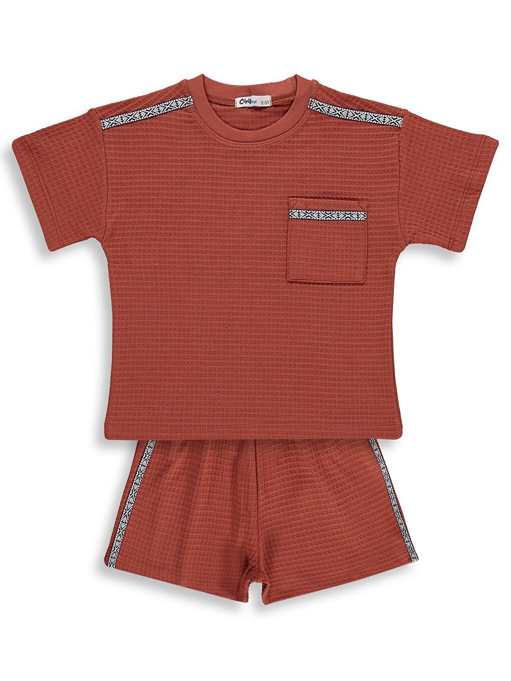 Kahverengi Boys Şerit Parçalı Şortlu 2-5 Yaş Takım - Turuncu