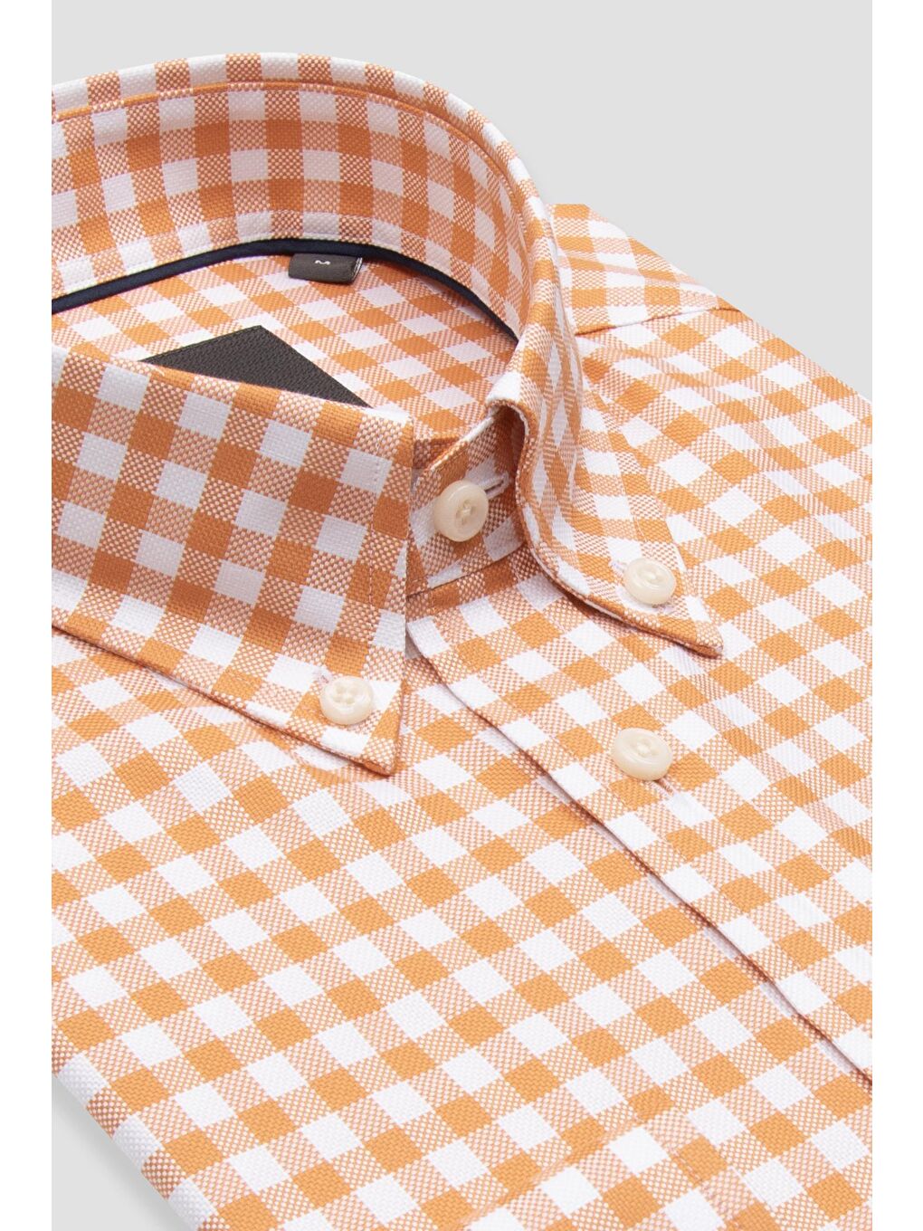 Lusso Twill Pamuklu Comfort Fit Turuncu Düğmeli Yaka Erkek Kareli %100 Pamuk Gömlek-1