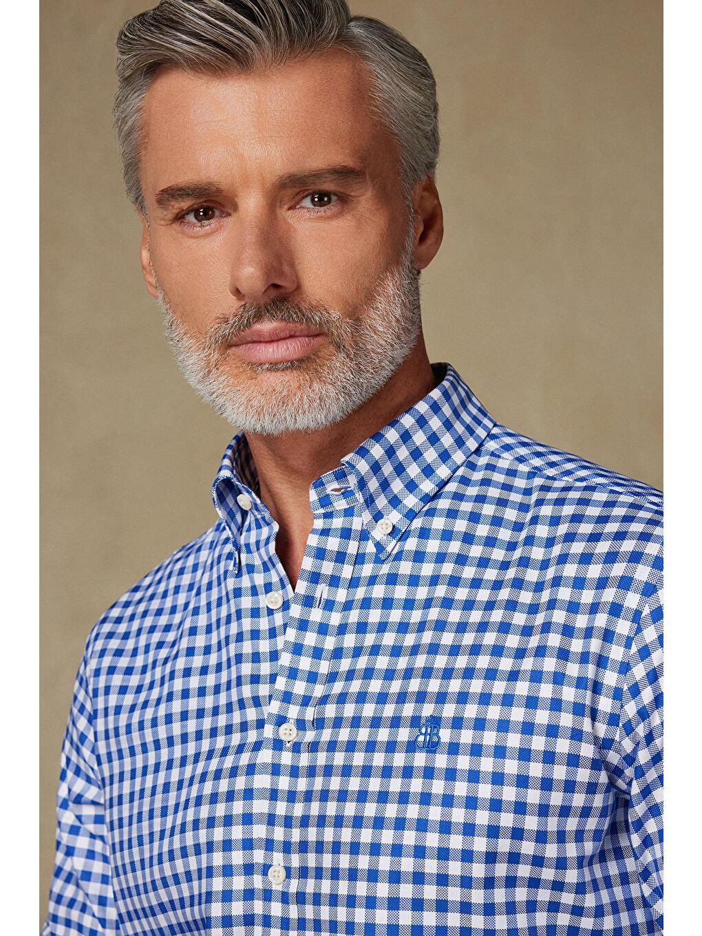 Lusso Twill Pamuklu Comfort Fit Lacivert Düğmeli Yaka Erkek Kareli %100 Pamuk Gömlek-2