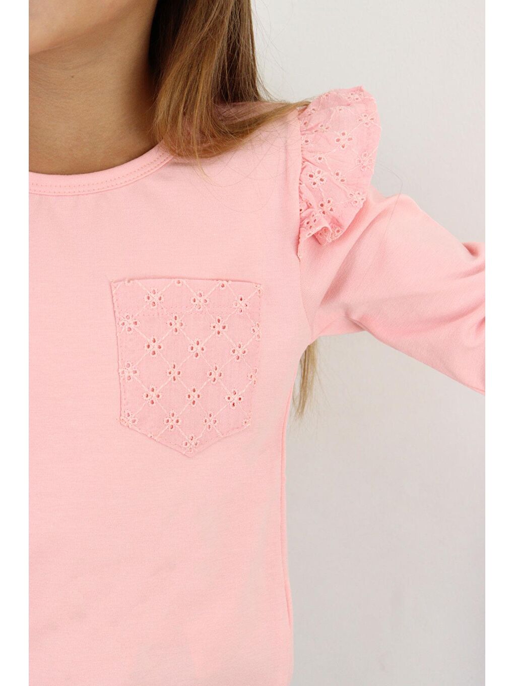Kız Çocuk Uzun Kollu Tişört Basic Güpürlü Pembe (3-6 Yaş)-2