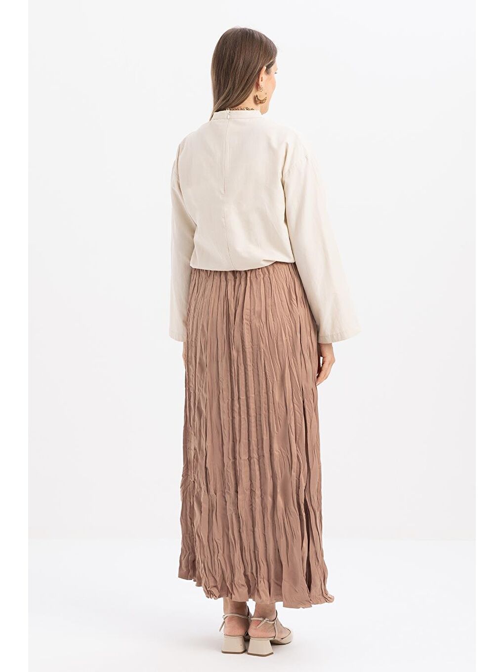 Bej Vizon-Lastikli Basic Etek-3