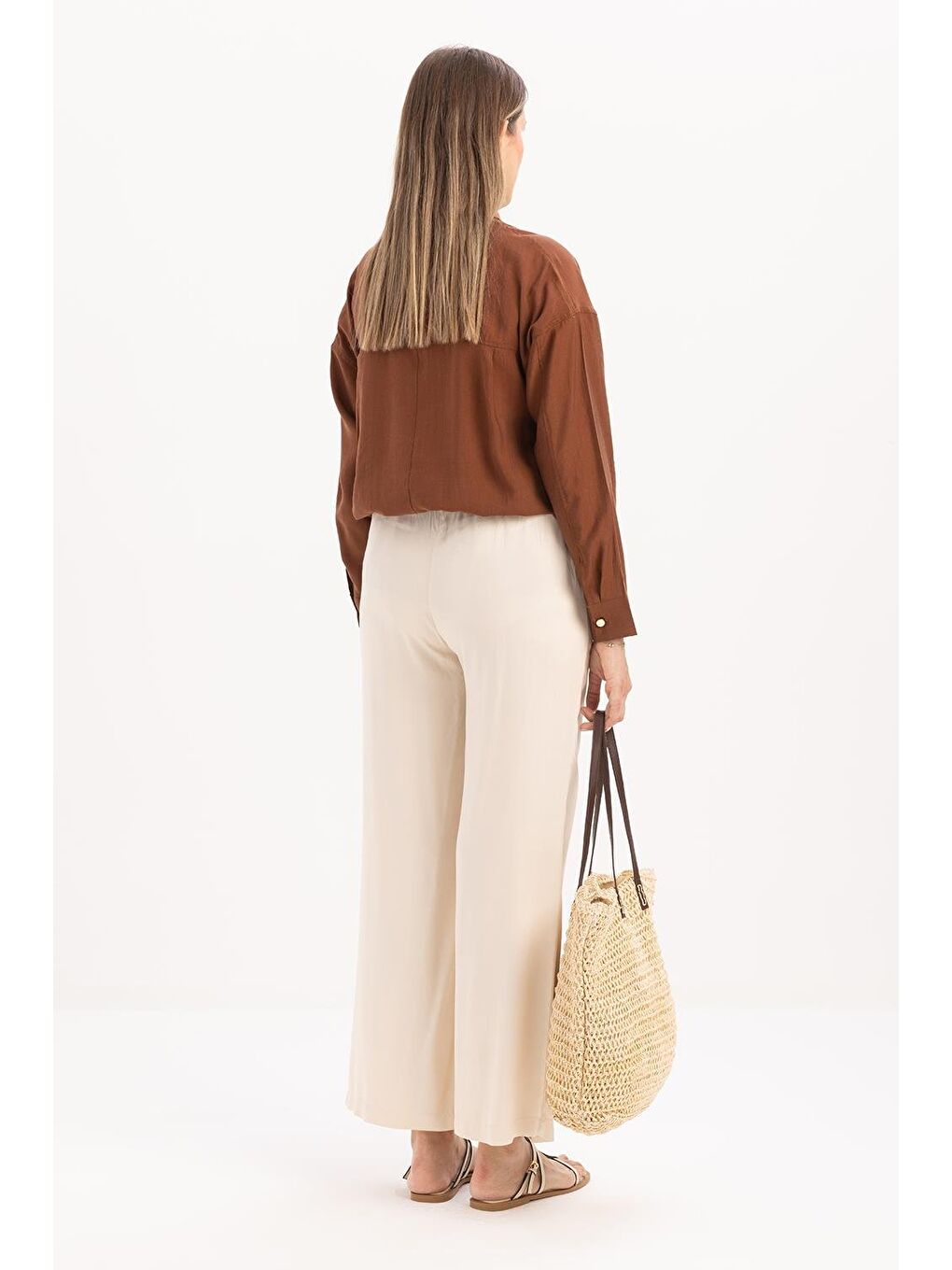 Ekru-Beli Lastikli Pantolon-3