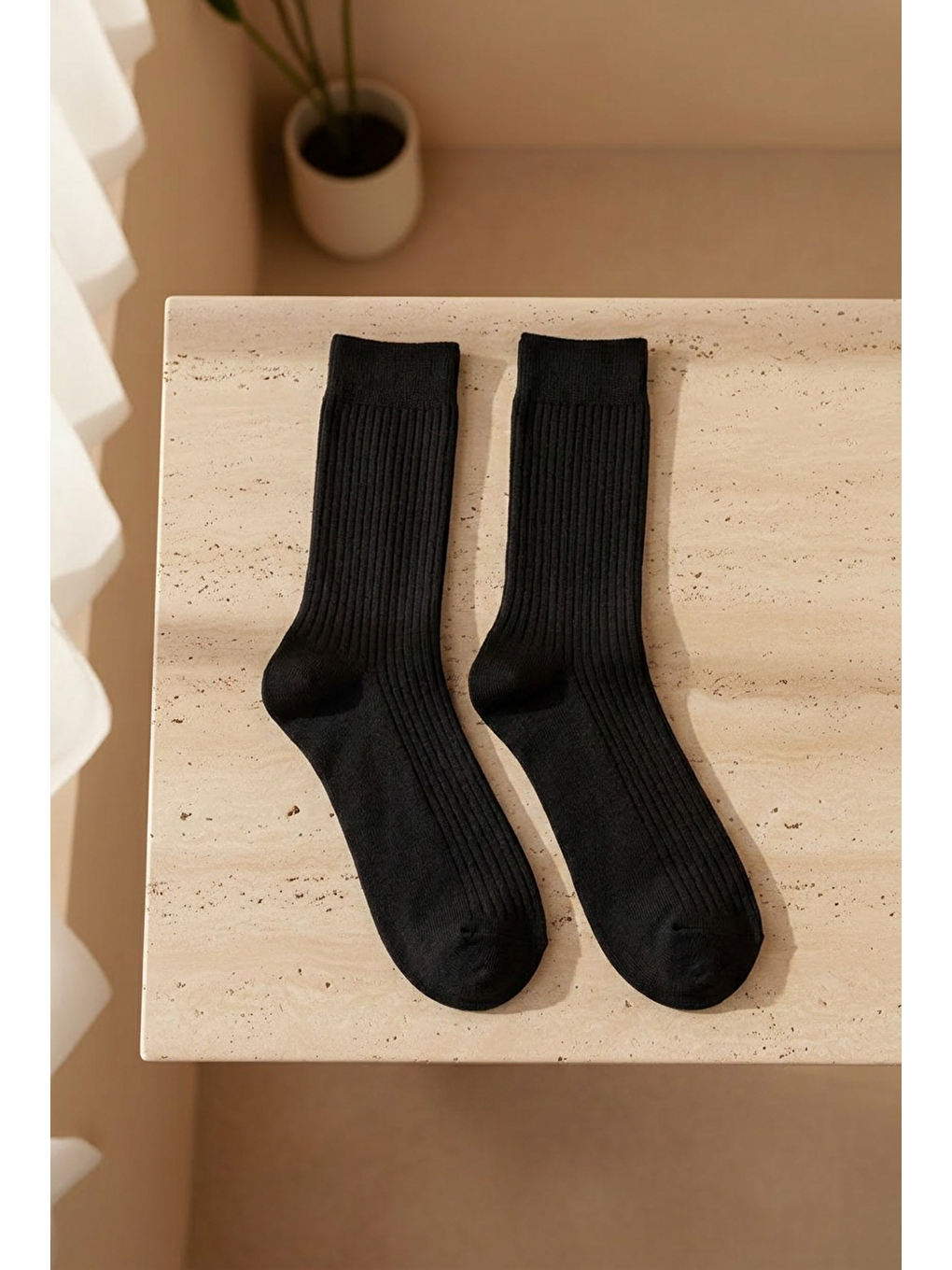 Unisex Basic Siyah Soket Çorap-2