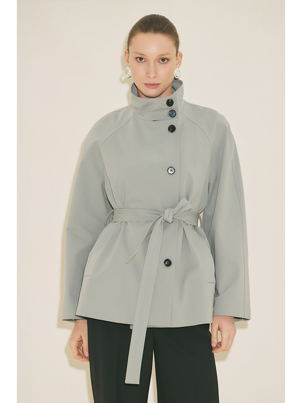 Henna Yüksek Yaka Trençkot Mavi-1