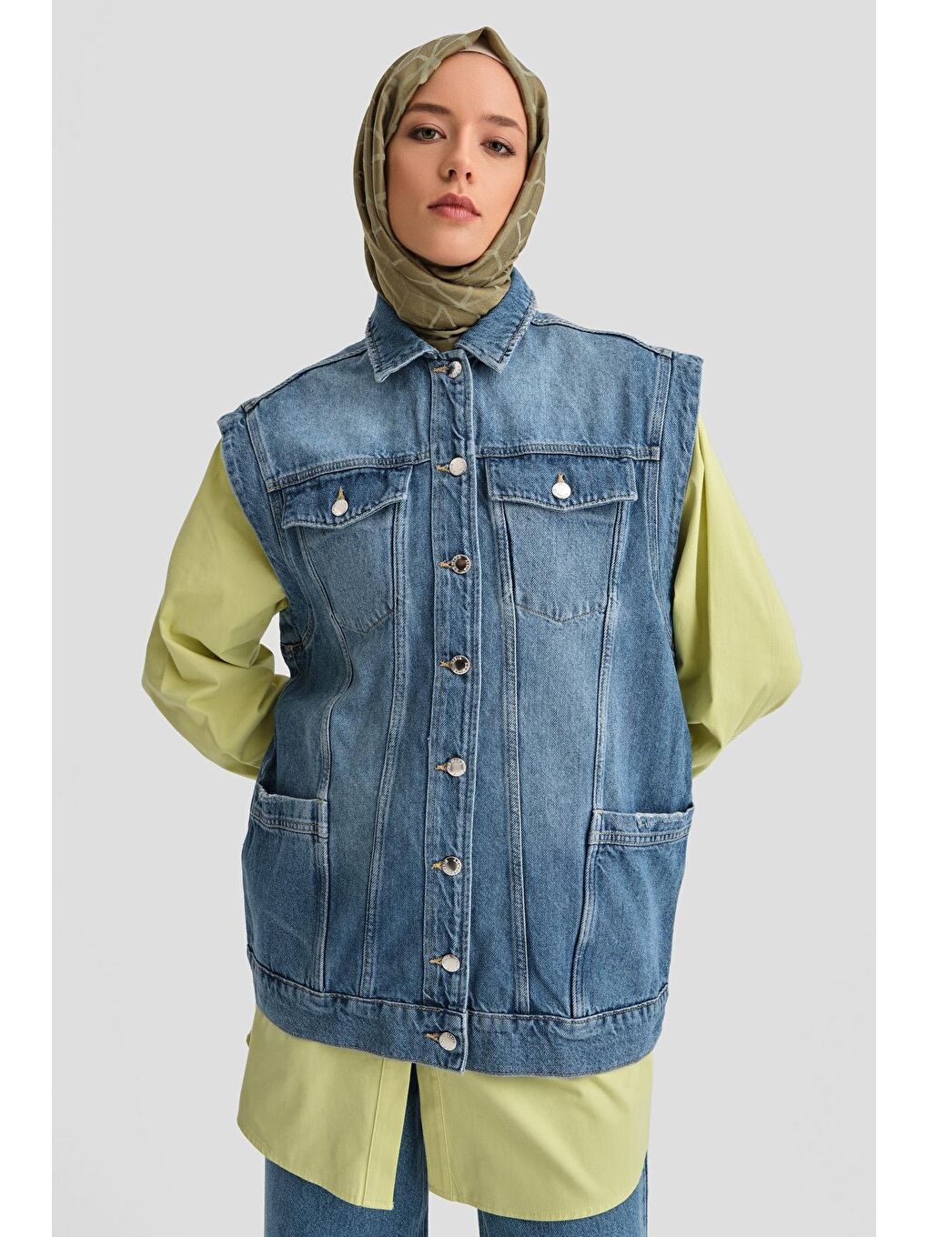 Denim Yelek 24Kd3414 Açık Mavi-2