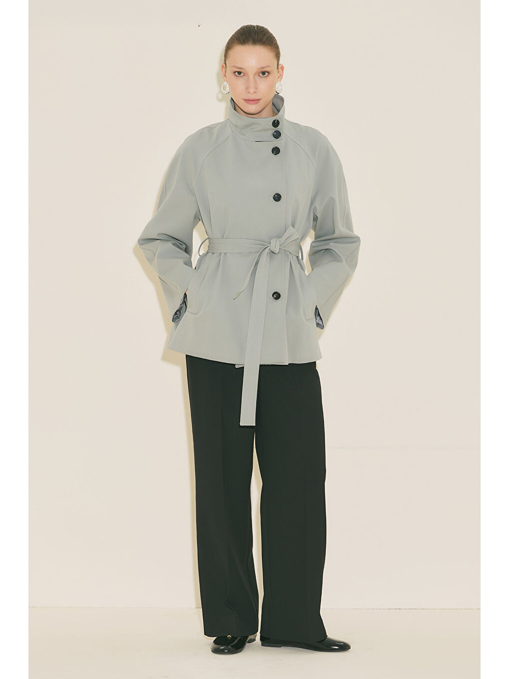 Henna Yüksek Yaka Trençkot Mavi-2