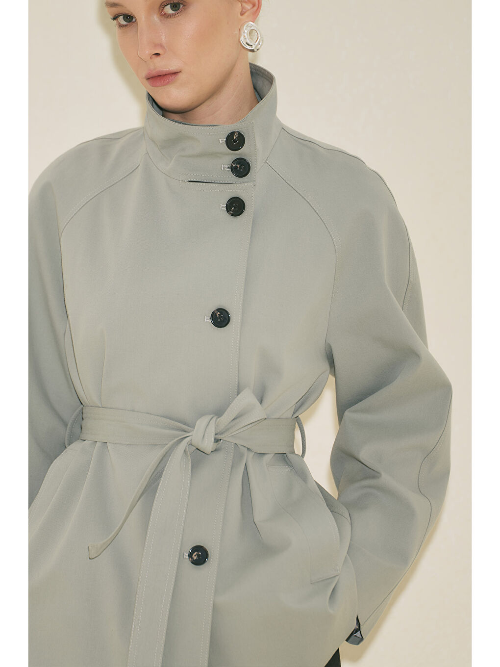 Henna Yüksek Yaka Trençkot Mavi-3