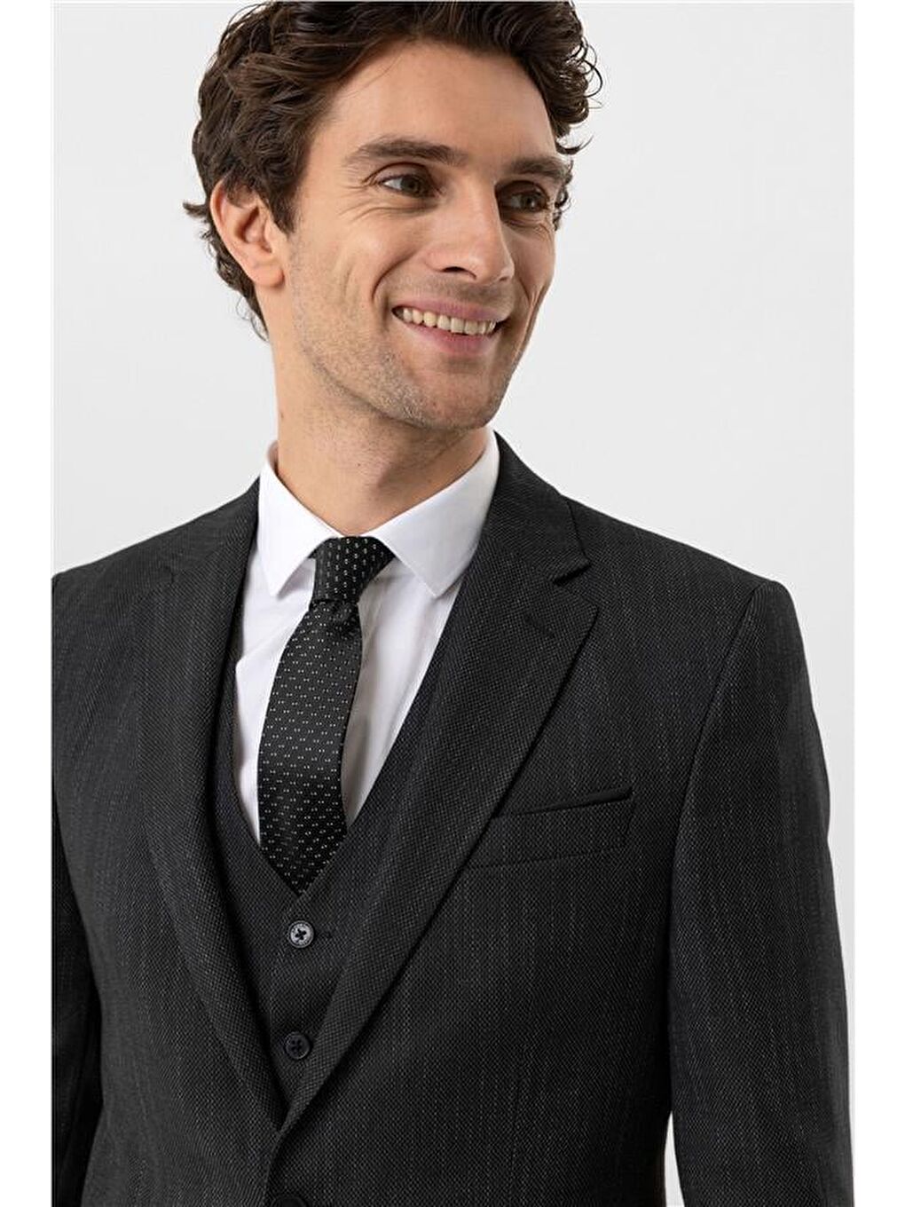 Siyah Slim Desenli Mono Yaka 6 Drop Yelekli Takım Elbise-5