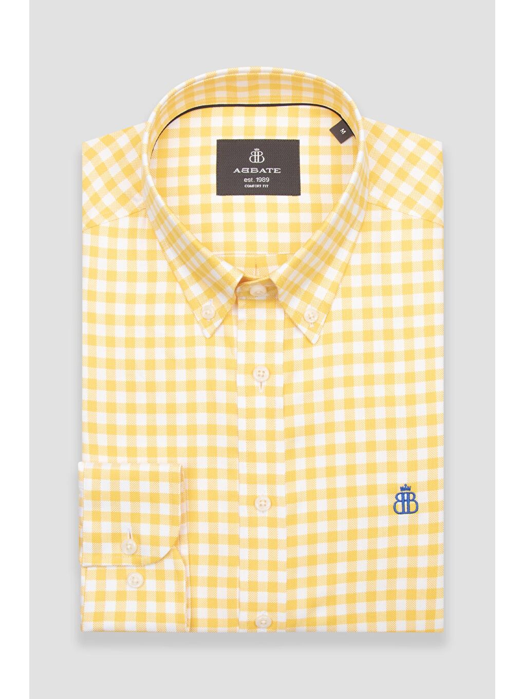 Lusso Twill Pamuklu Comfort Fit Sarı Düğmeli Yaka Erkek Kareli %100 Pamuk Gömlek-4