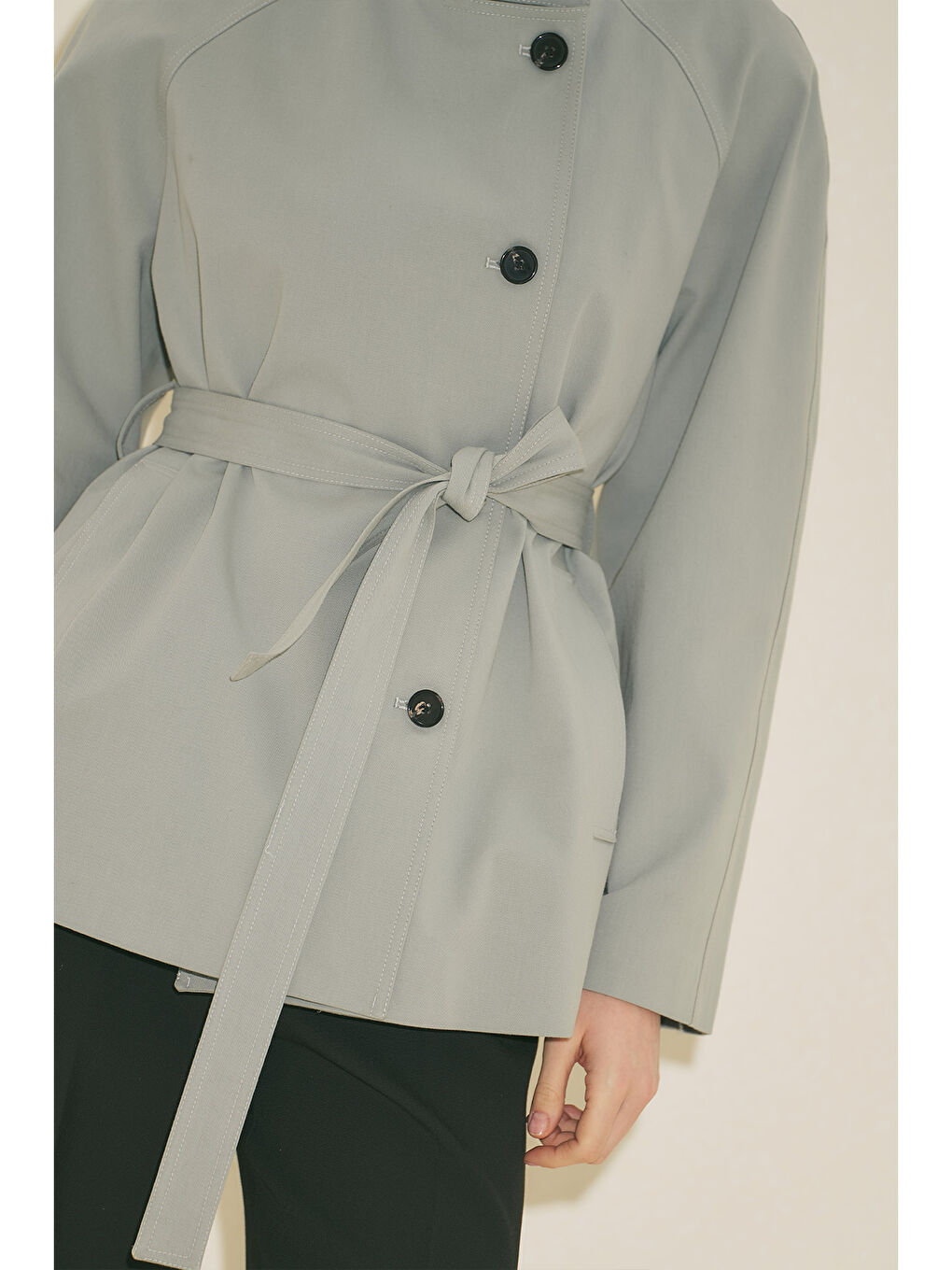 Henna Yüksek Yaka Trençkot Mavi-4