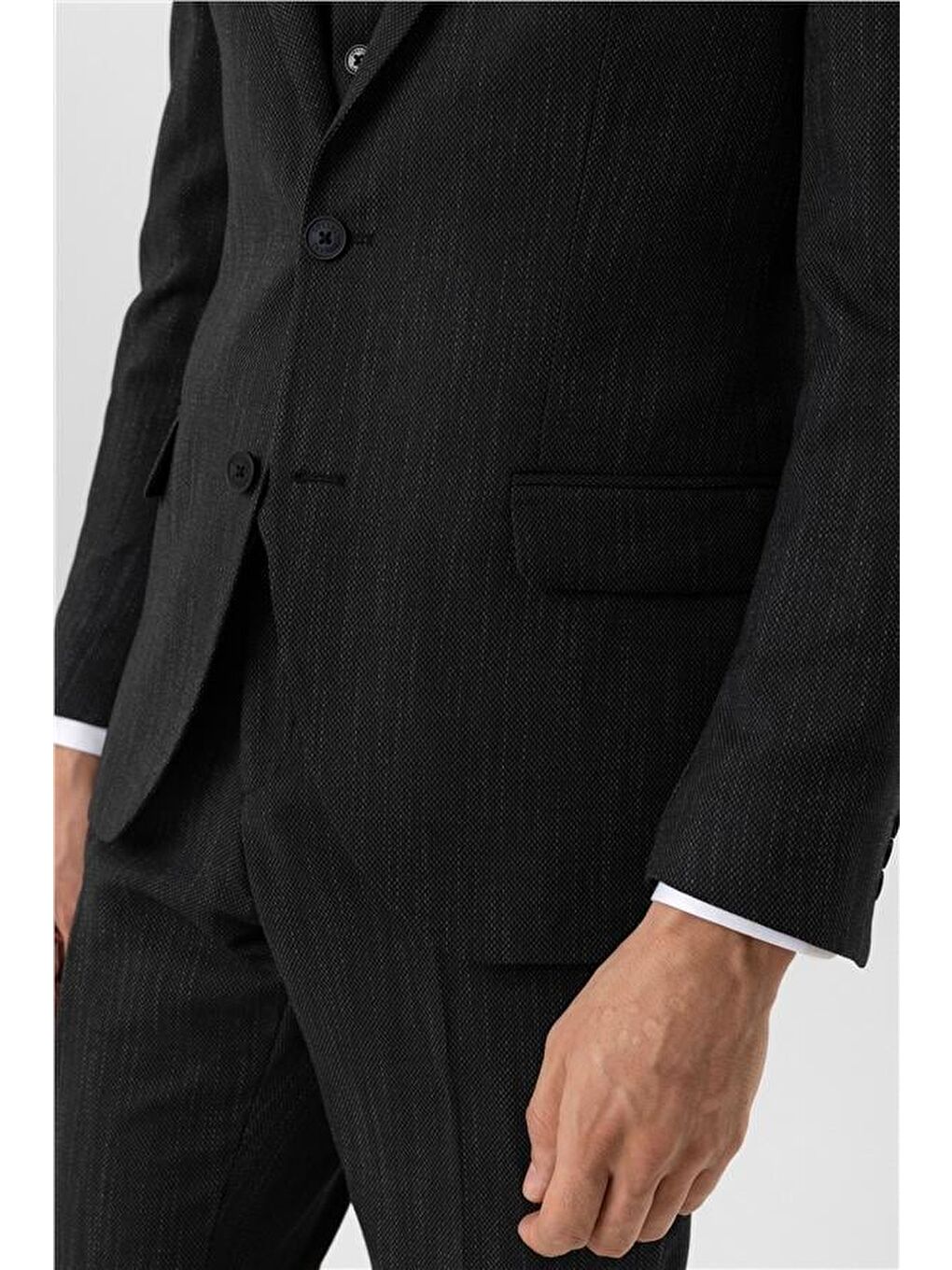 Siyah Slim Desenli Mono Yaka 6 Drop Yelekli Takım Elbise-6