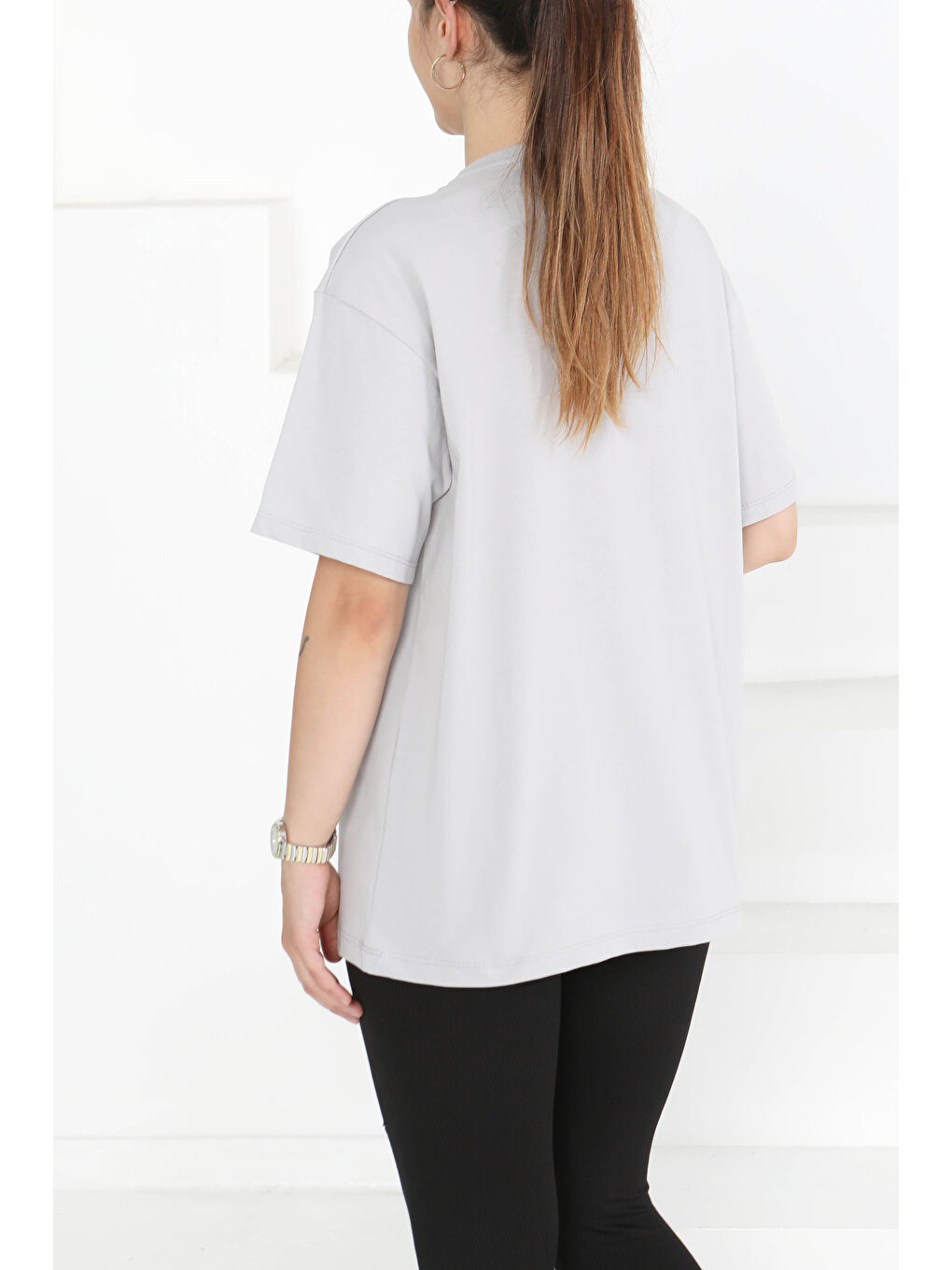 Bej Baskılı Taşlı T-Şhirt Taş - 27375-4