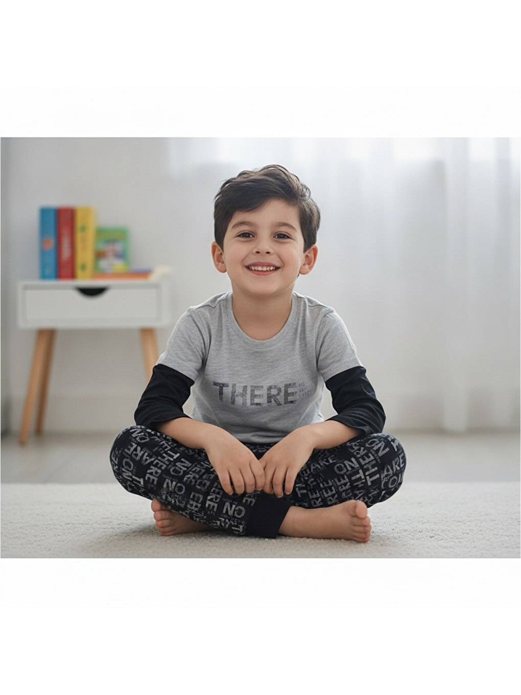 Çocuk Gri Renk Baskılı 2'Li Takım Cb1029-4