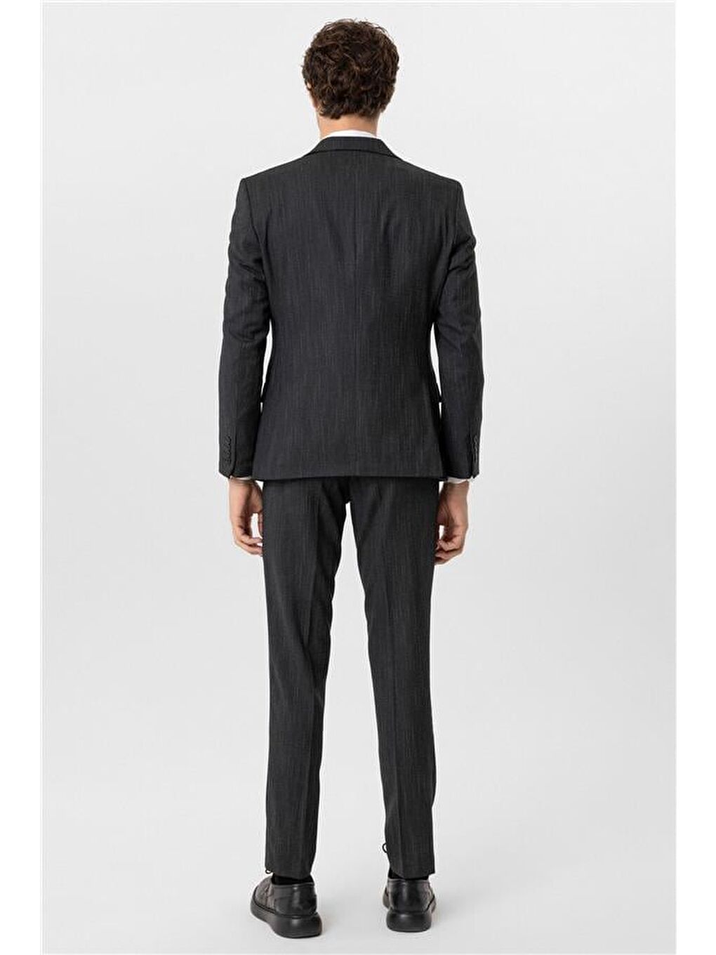 Siyah Slim Desenli Mono Yaka 6 Drop Yelekli Takım Elbise-7