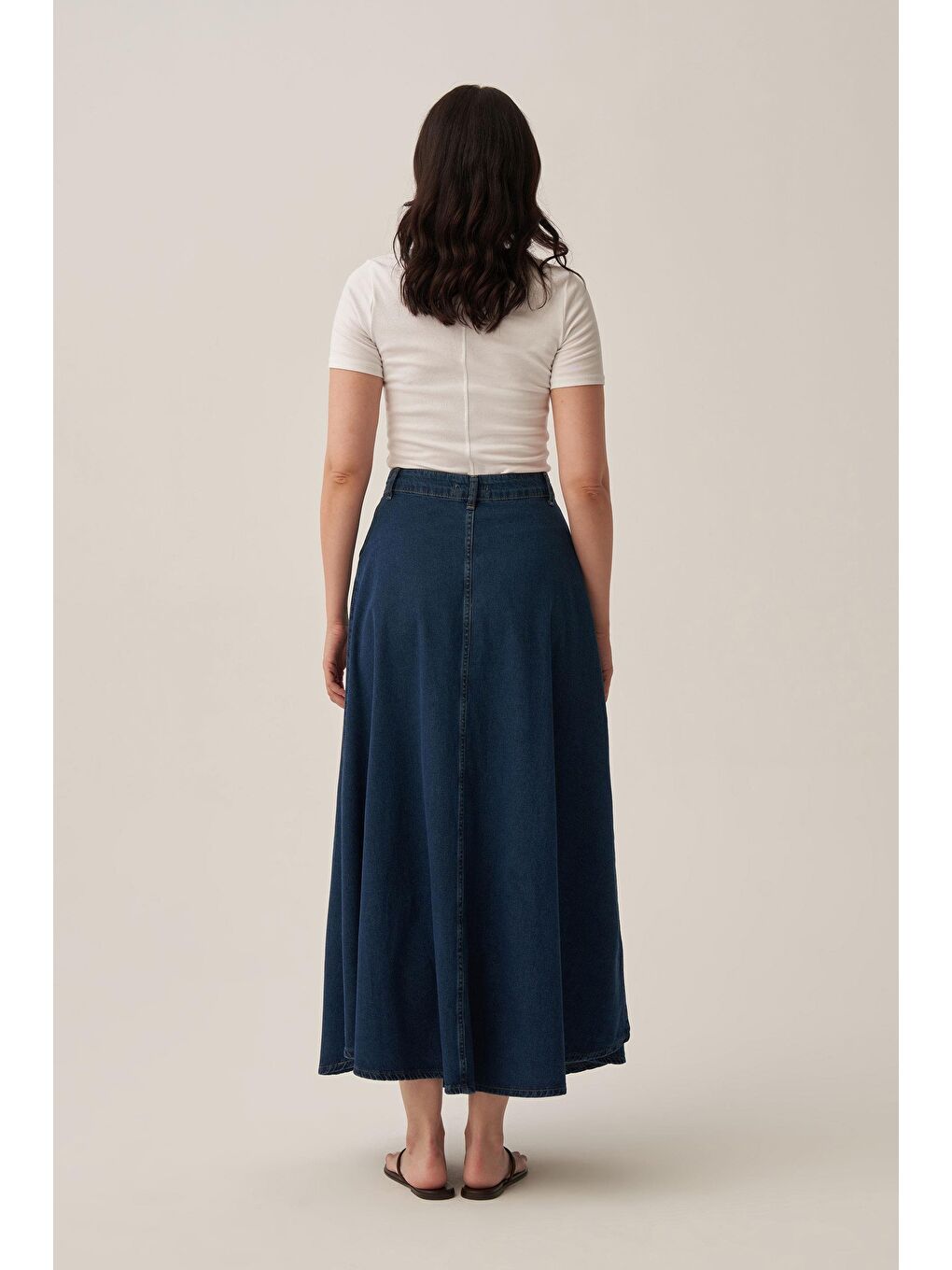 Koyu Mavi-Boydan Düğmelİ Denİm Etek-3