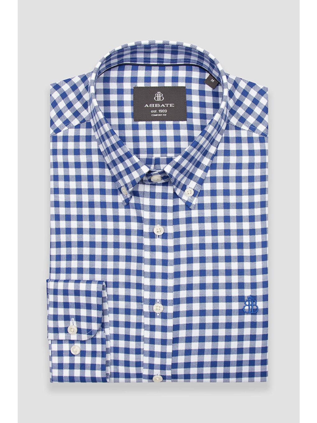 Lusso Twill Pamuklu Comfort Fit Lacivert Düğmeli Yaka Erkek Kareli %100 Pamuk Gömlek-4