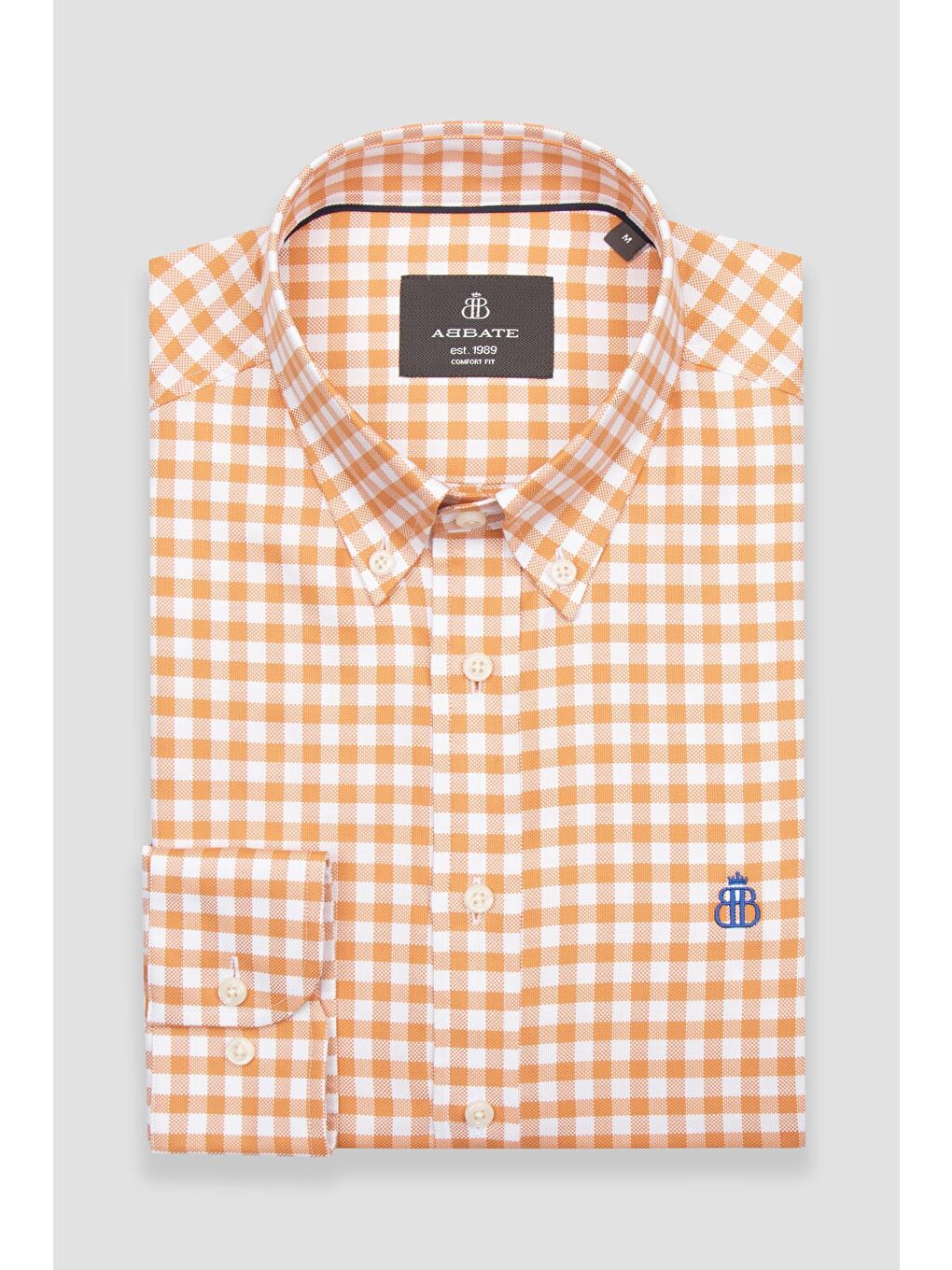 Lusso Twill Pamuklu Comfort Fit Turuncu Düğmeli Yaka Erkek Kareli %100 Pamuk Gömlek-4
