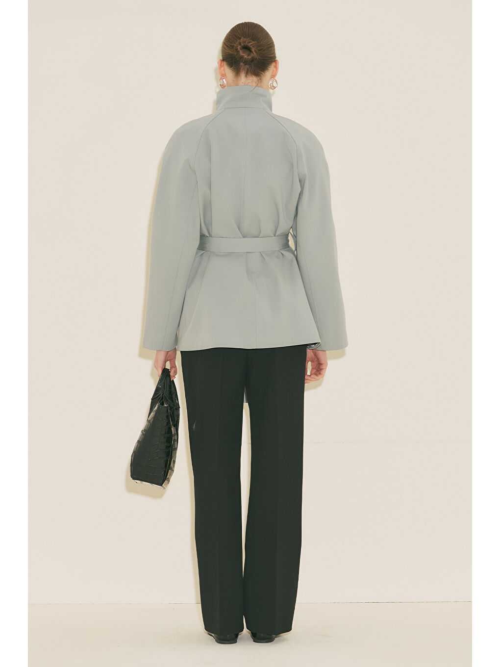 Henna Yüksek Yaka Trençkot Mavi-7