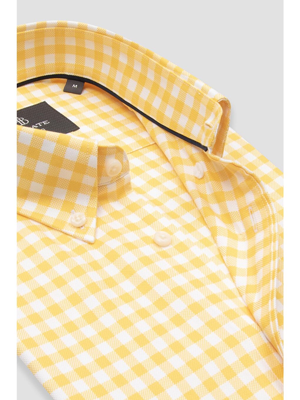 Lusso Twill Pamuklu Comfort Fit Sarı Düğmeli Yaka Erkek Kareli %100 Pamuk Gömlek-5