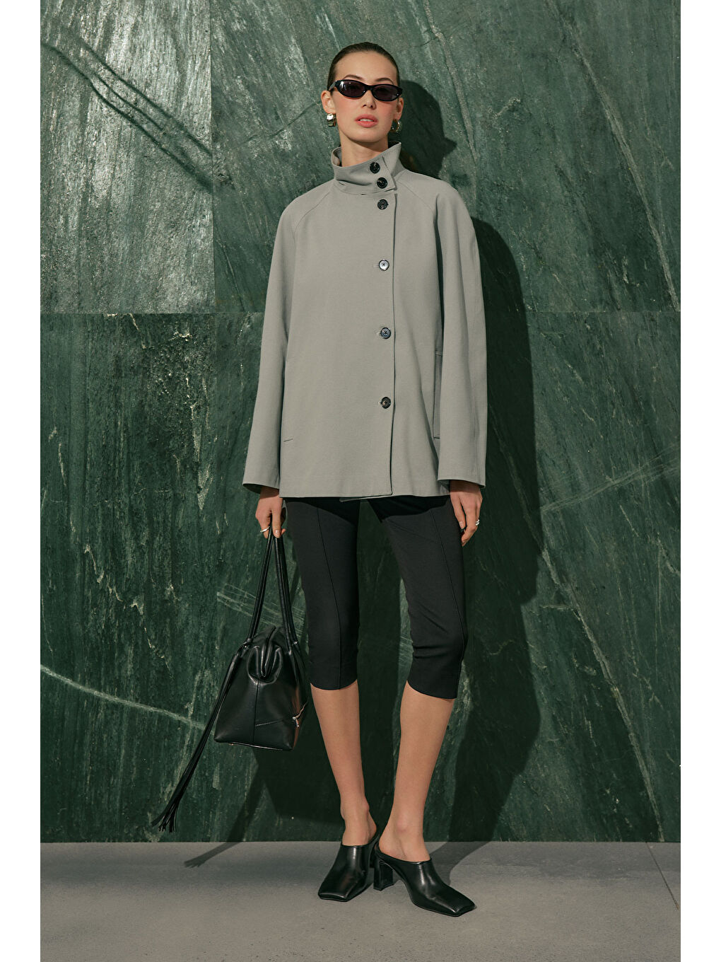 Henna Yüksek Yaka Trençkot Mavi-8