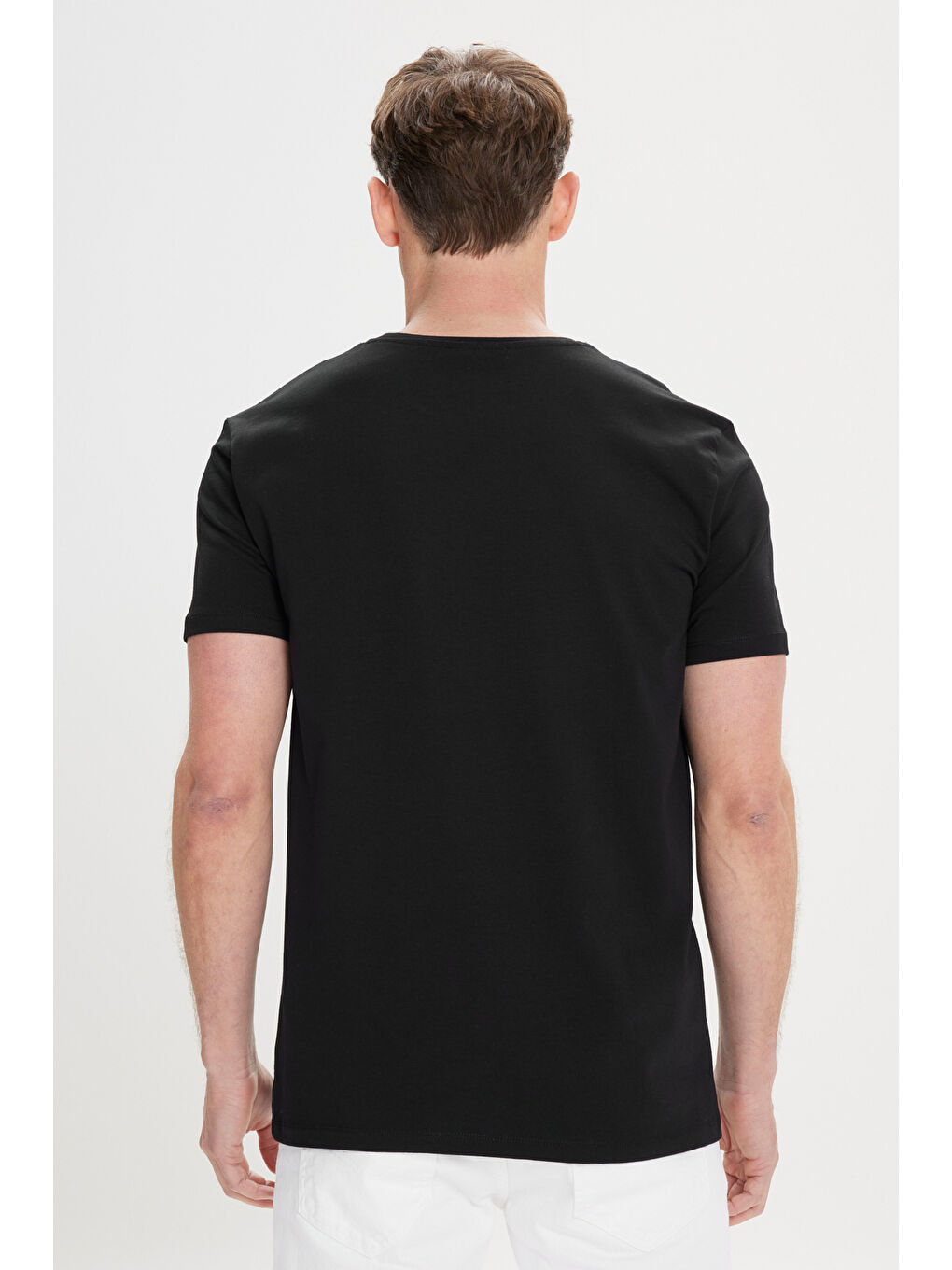 Erkek Siyah Slim Fit Dar Kesim Pamuklu Esnek Baskılı Bisiklet Yaka Tişört-4