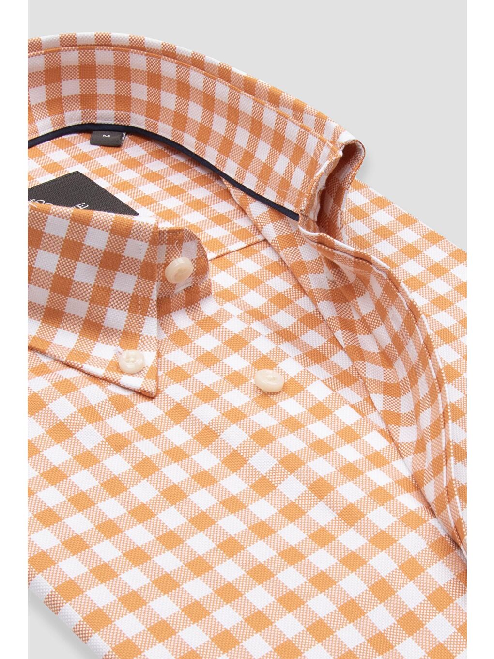 Lusso Twill Pamuklu Comfort Fit Turuncu Düğmeli Yaka Erkek Kareli %100 Pamuk Gömlek-5