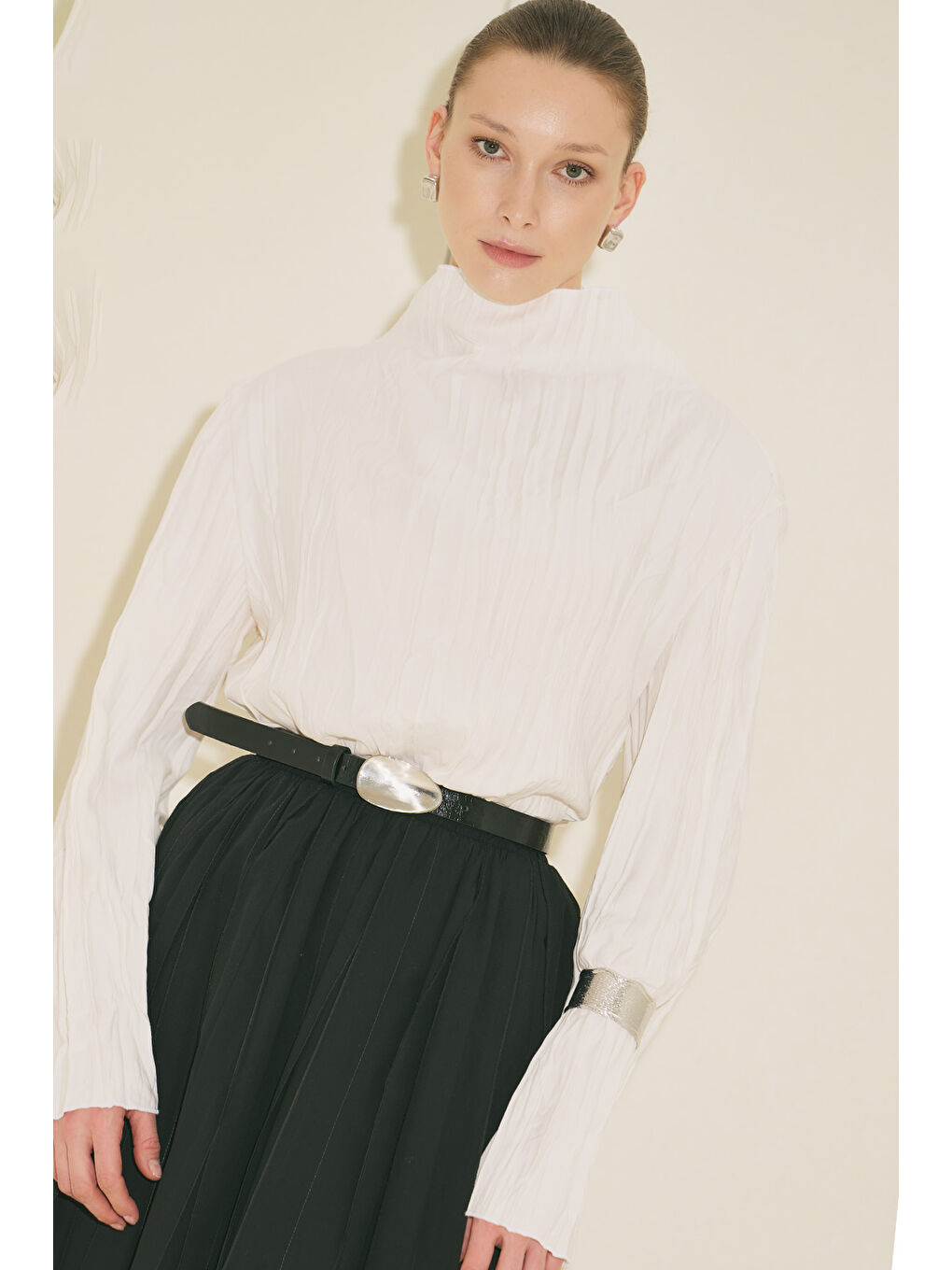 Crush Kumaşlı Bluz Ekru