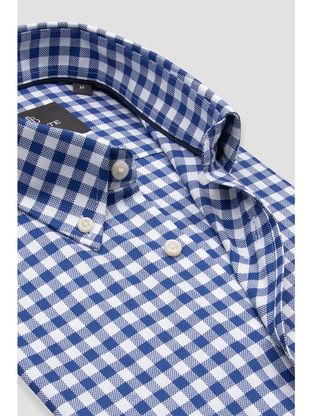 Lusso Twill Pamuklu Comfort Fit Lacivert Düğmeli Yaka Erkek Kareli %100 Pamuk Gömlek-5
