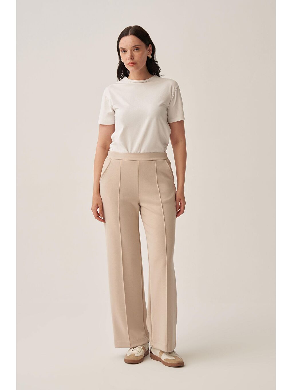 Bej Taş-Yumuşak Dokulu Palazzo Pantolon