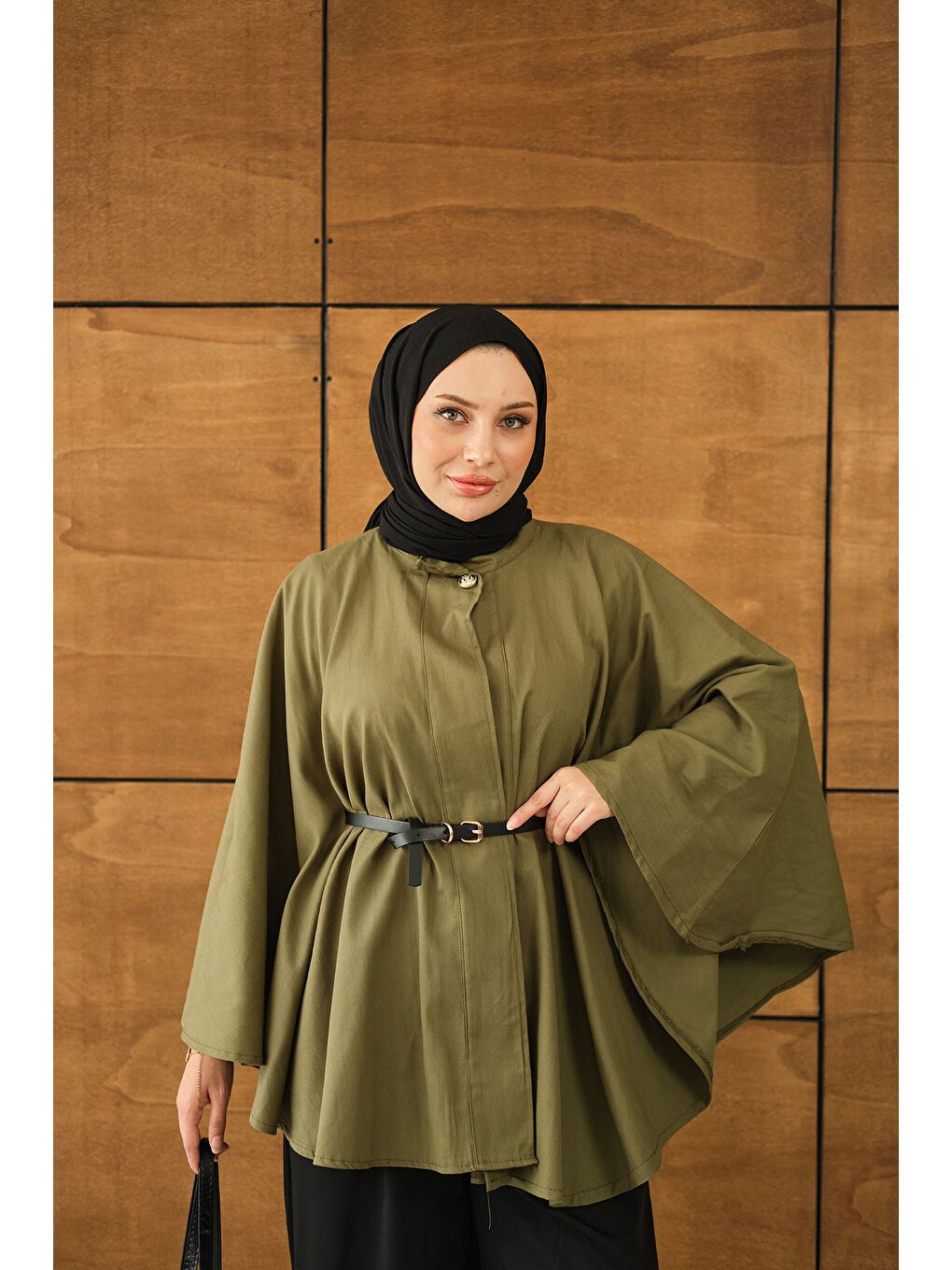 Kemerli Gabardin Ceket Yeşil-1