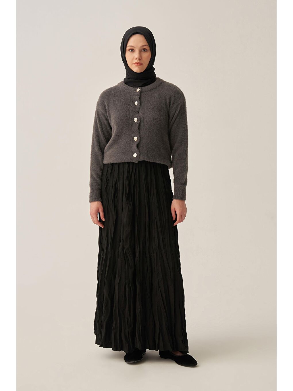 Siyah-Kraşlı Poliviscon Kloş Etek