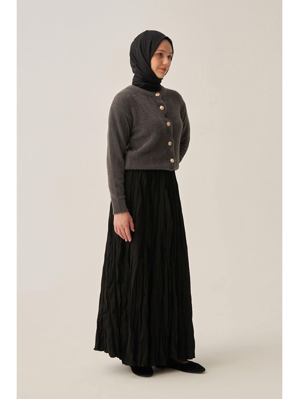 Siyah-Kraşlı Poliviscon Kloş Etek-1