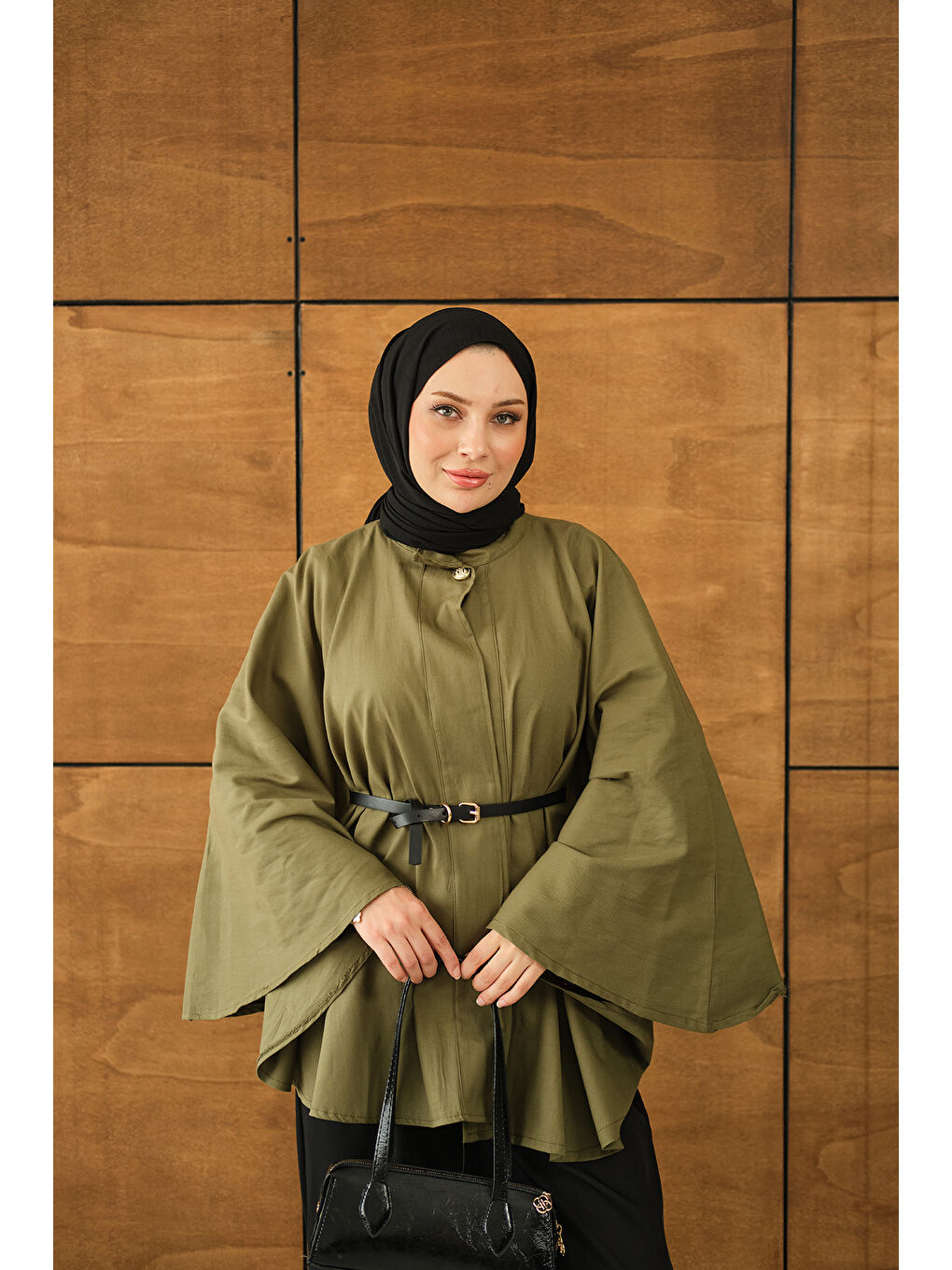 Kemerli Gabardin Ceket Yeşil-2