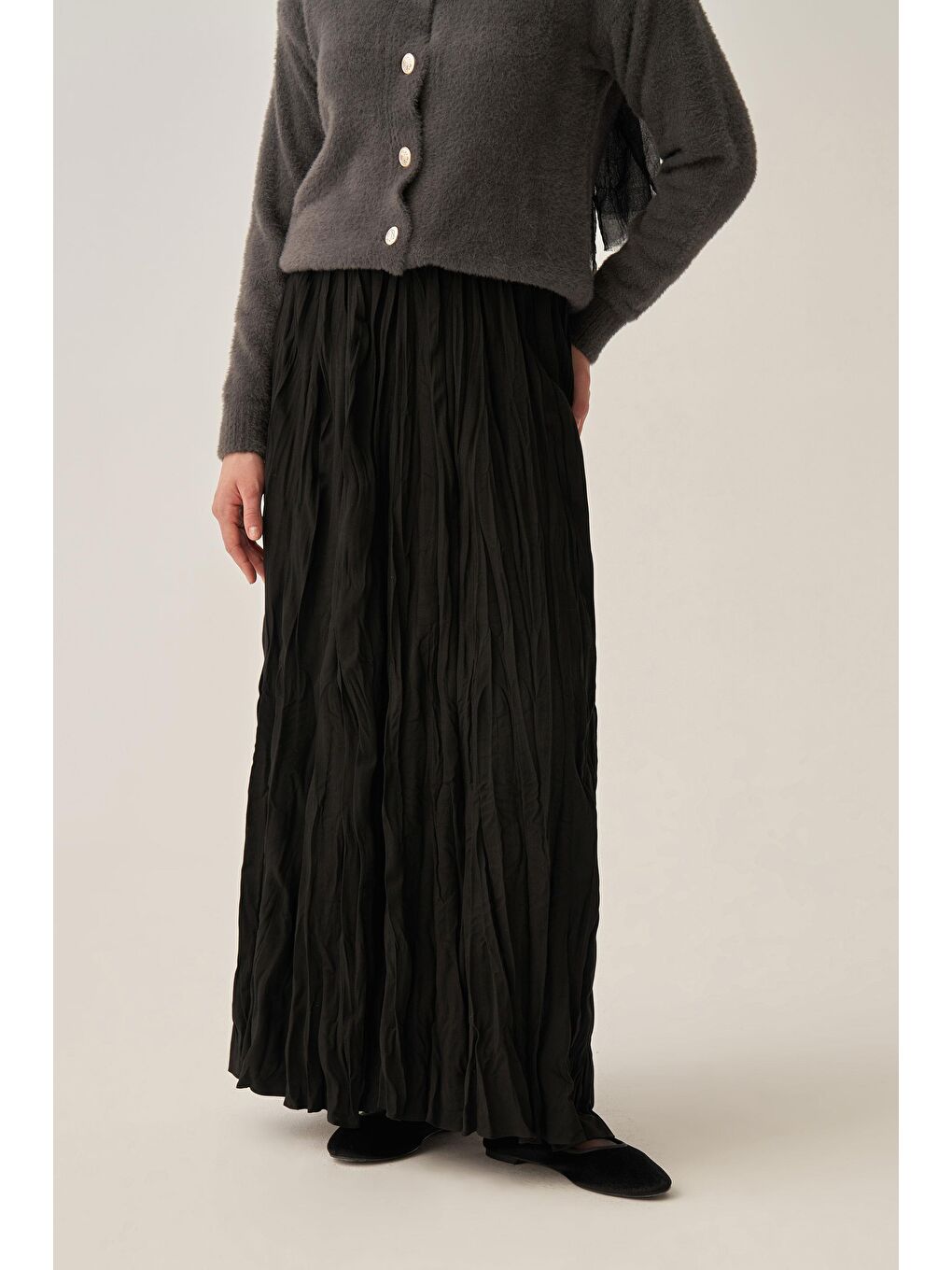 Siyah-Kraşlı Poliviscon Kloş Etek-3