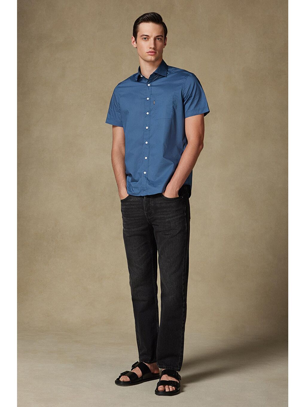 Vento Poplin Pamuklu Comfort Fit Lacivert Klasik Yaka Erkek Düz %100 Pamuk Gömlek-2