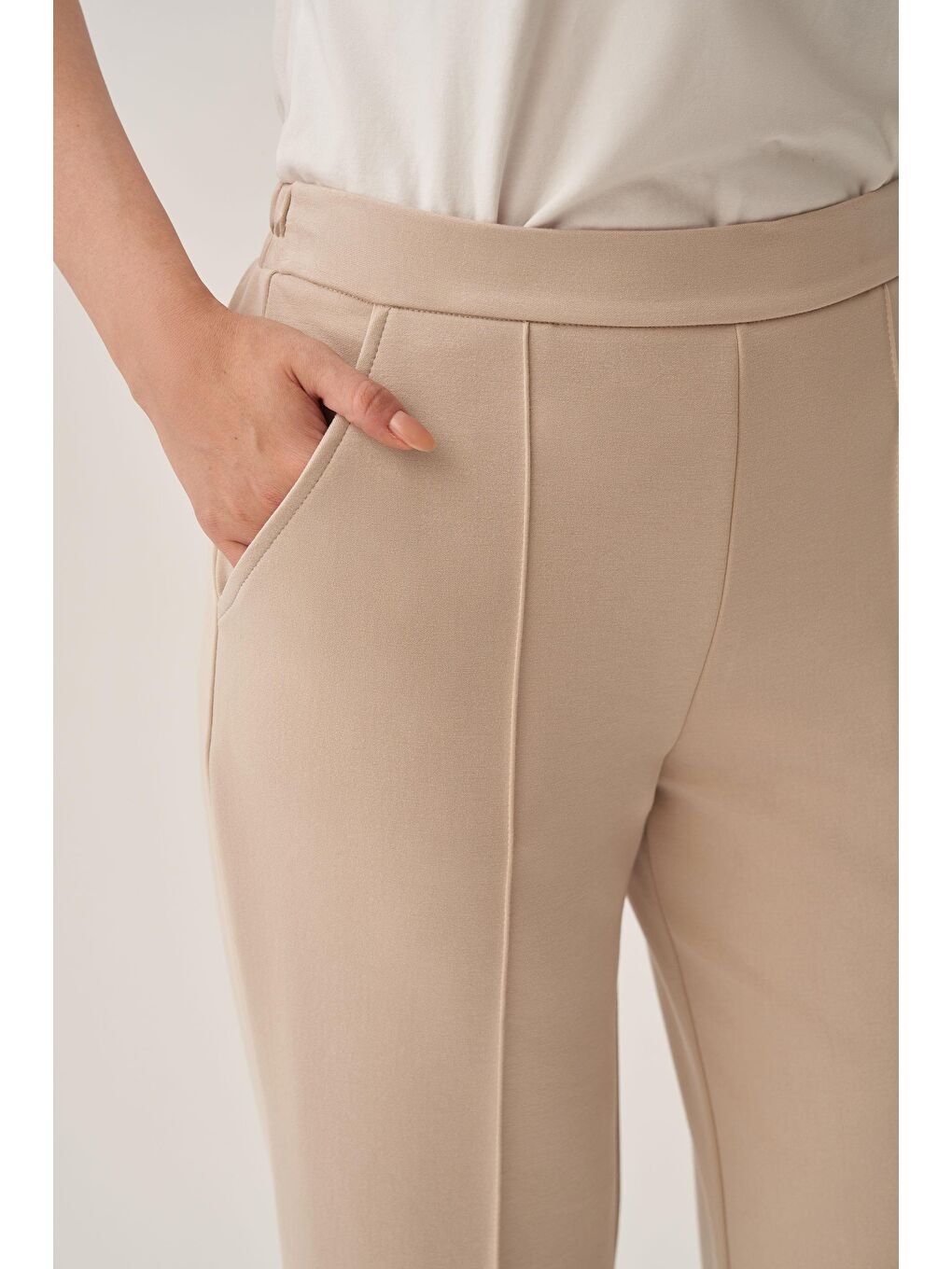 Bej Taş-Yumuşak Dokulu Palazzo Pantolon-5