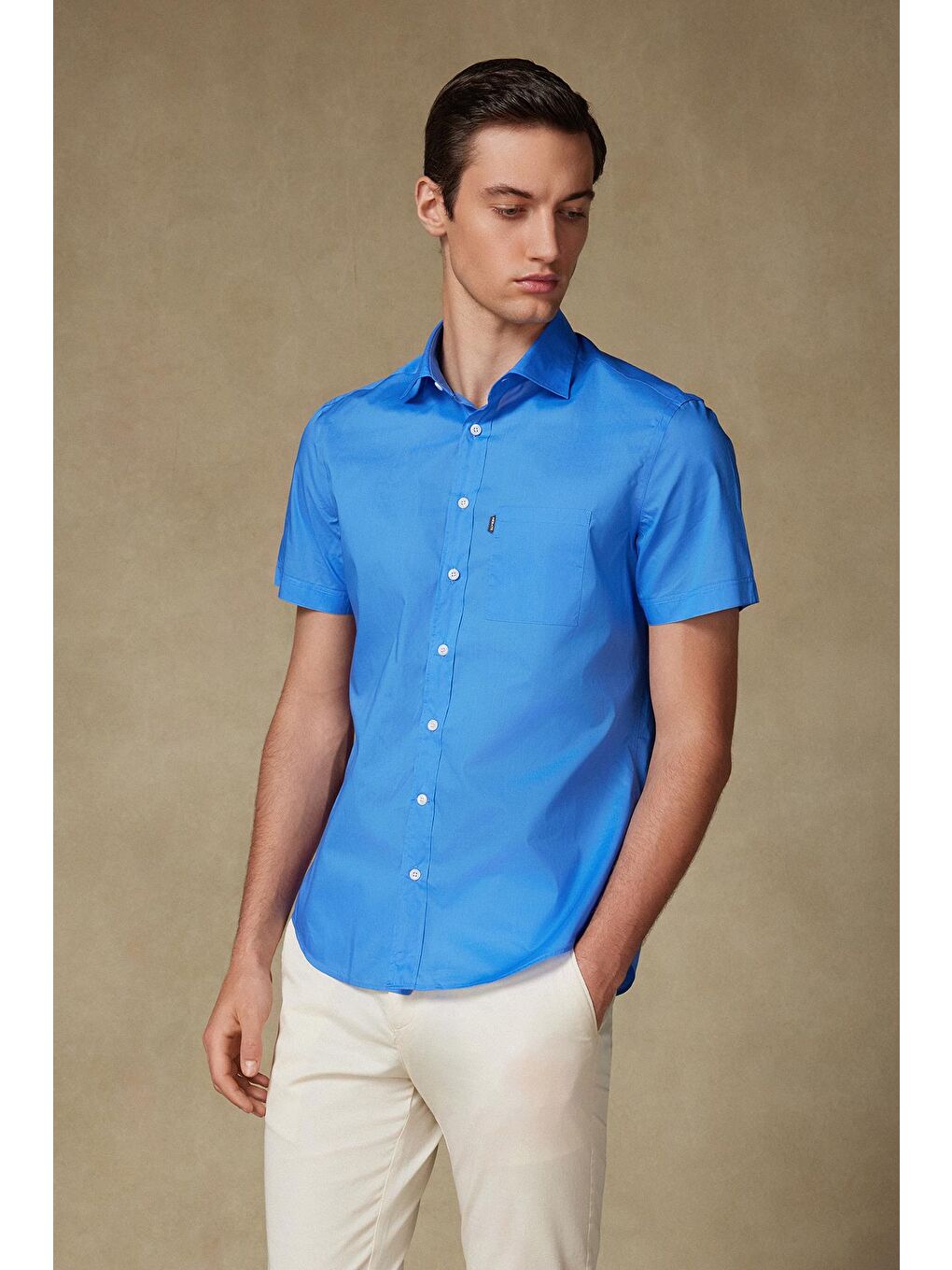 Vento Poplin Pamuklu Comfort Fit Koyu Mavi Klasik Yaka Erkek Düz %100 Pamuk Gömlek