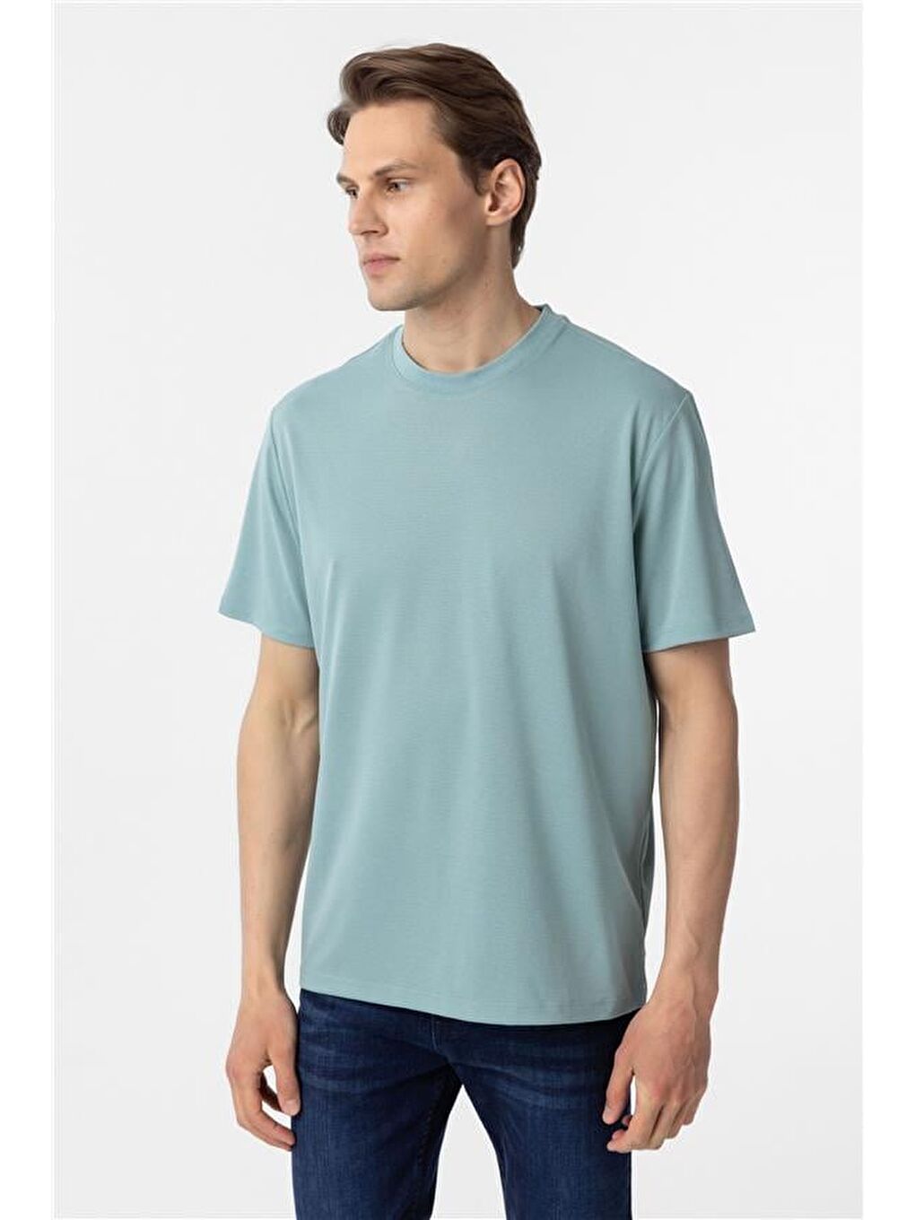 Yeşil Slim Armürlü Bisiklet Yaka Tişört-1