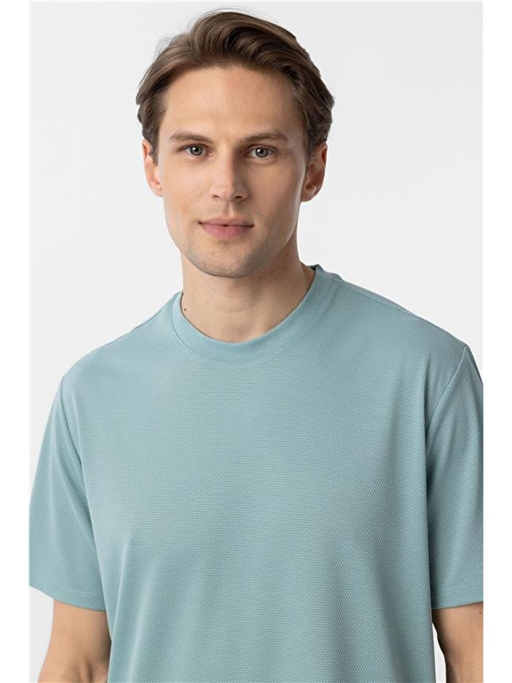 Yeşil Slim Armürlü Bisiklet Yaka Tişört-3