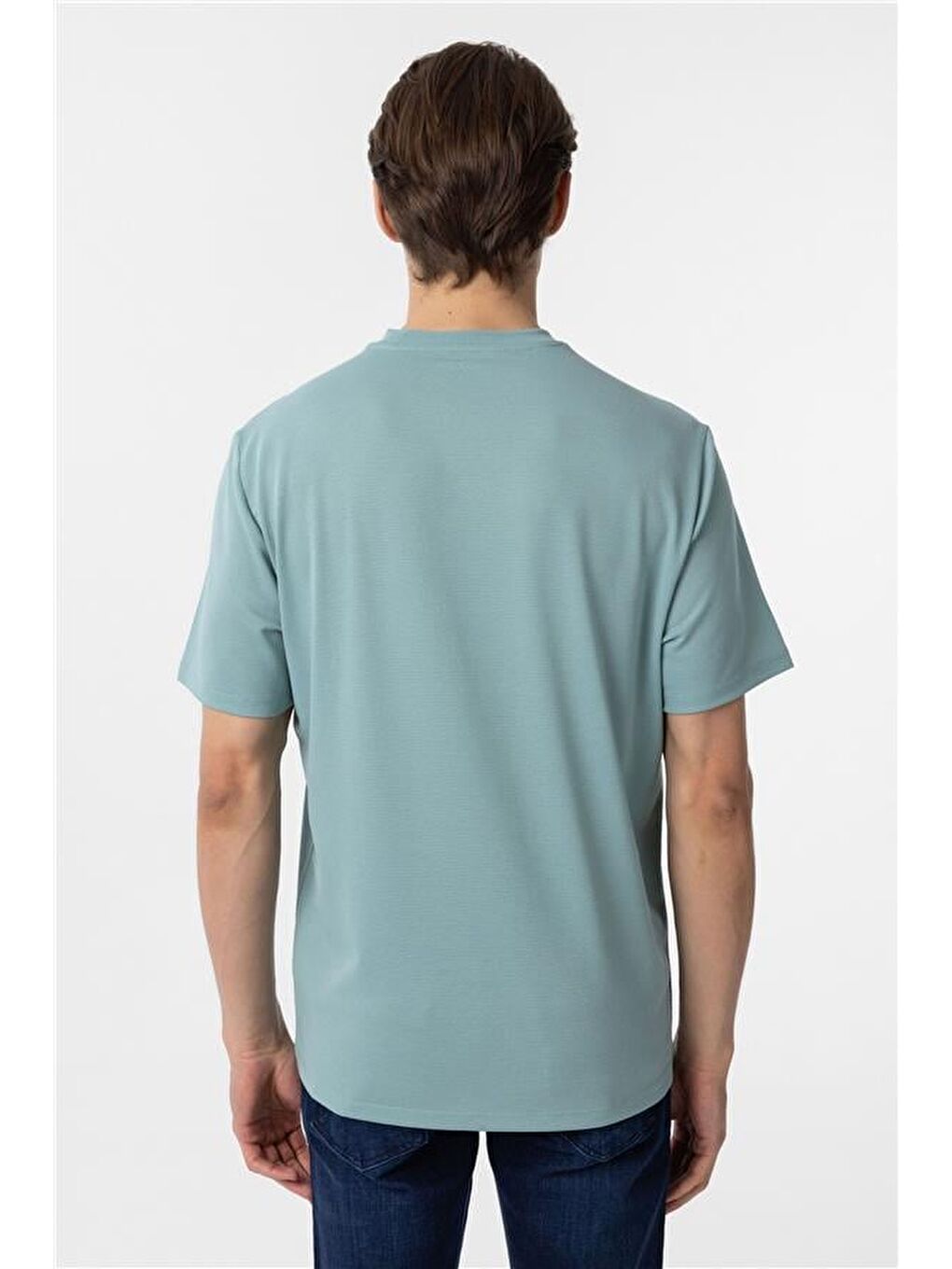 Yeşil Slim Armürlü Bisiklet Yaka Tişört-4