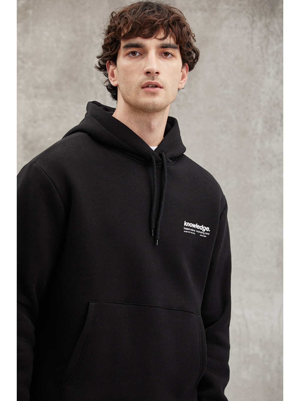 Bryaner Erkek Yumuşacık İçi Polarlı Baskılı Regular Kordonlu Siyah Sweatshirt-2