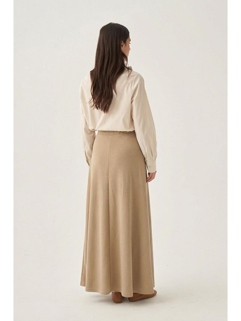 Bej-Yumuşak Dokulu Çan Etek-3