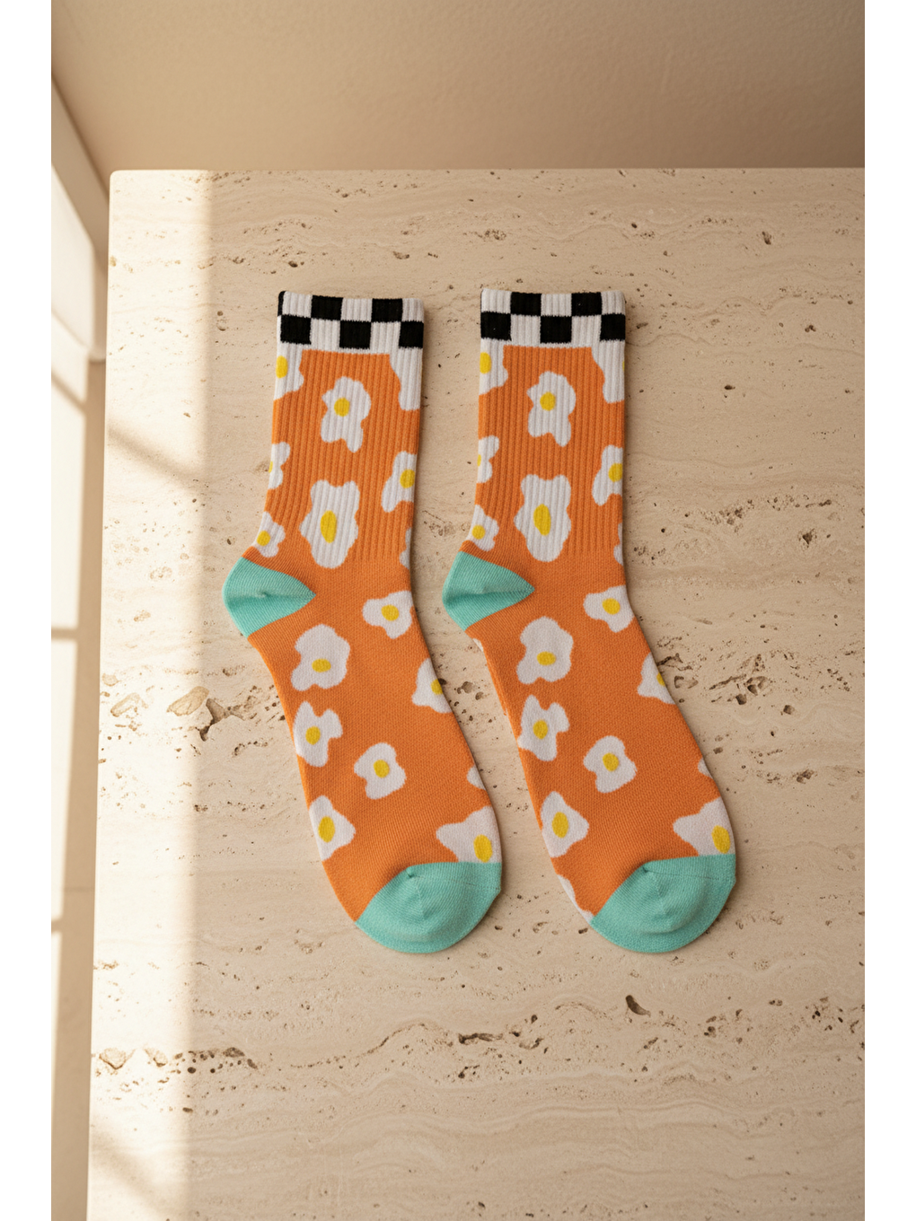 Turuncu Unisex Dama Bile Detaylı Çorap-2
