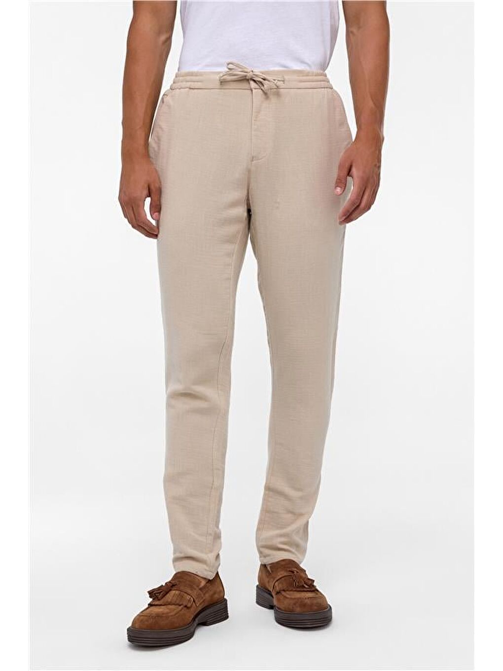 Bej Slim Düz Jogger Pantolon-1